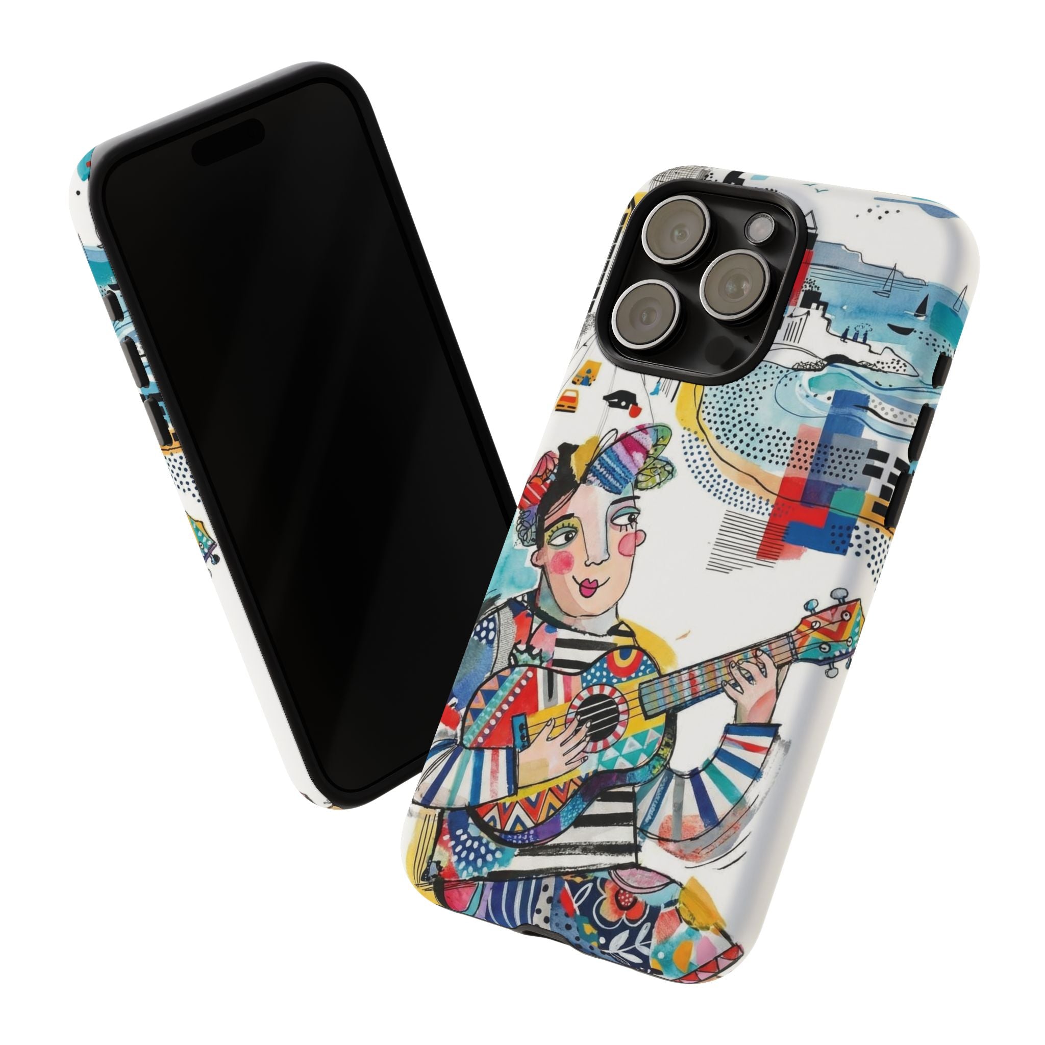 Artistic Musician iPhone Case | Colorful Guitar Cityscape Tough Case