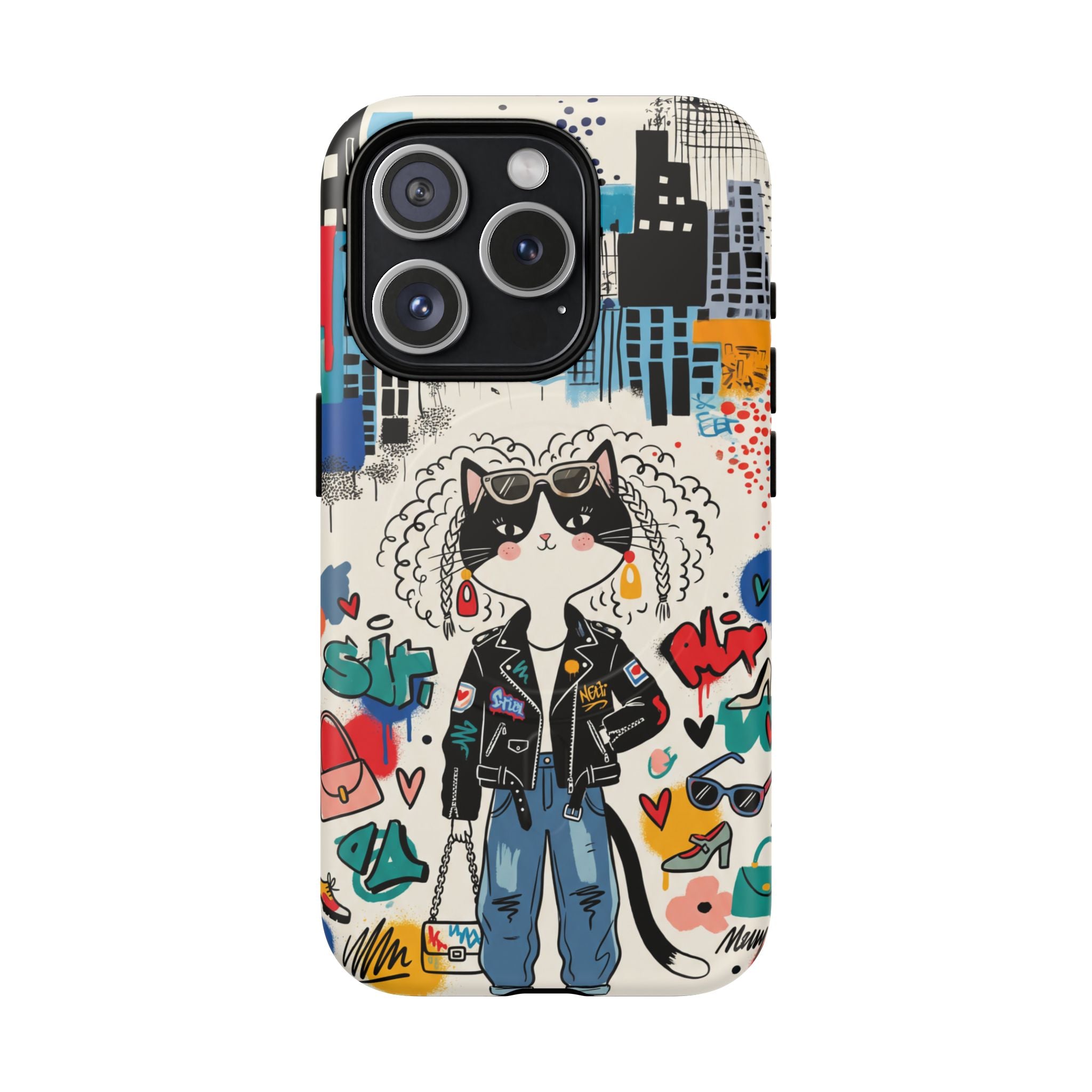 Punk City Cat Graffiti Design MagSafe iPhone Case