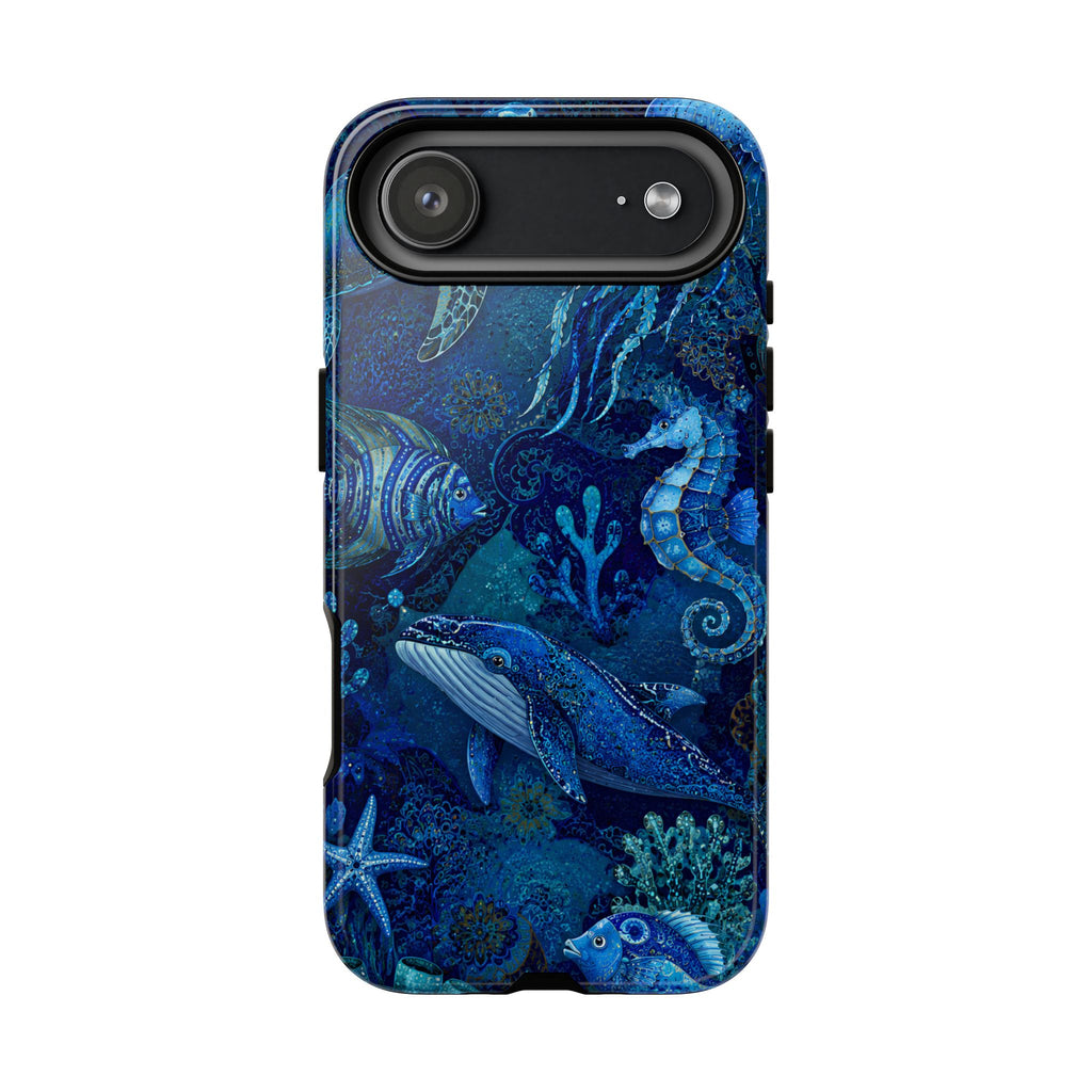 Ocean Animals Tough iPhone Case | Navy Blue Undersea Whale Cover