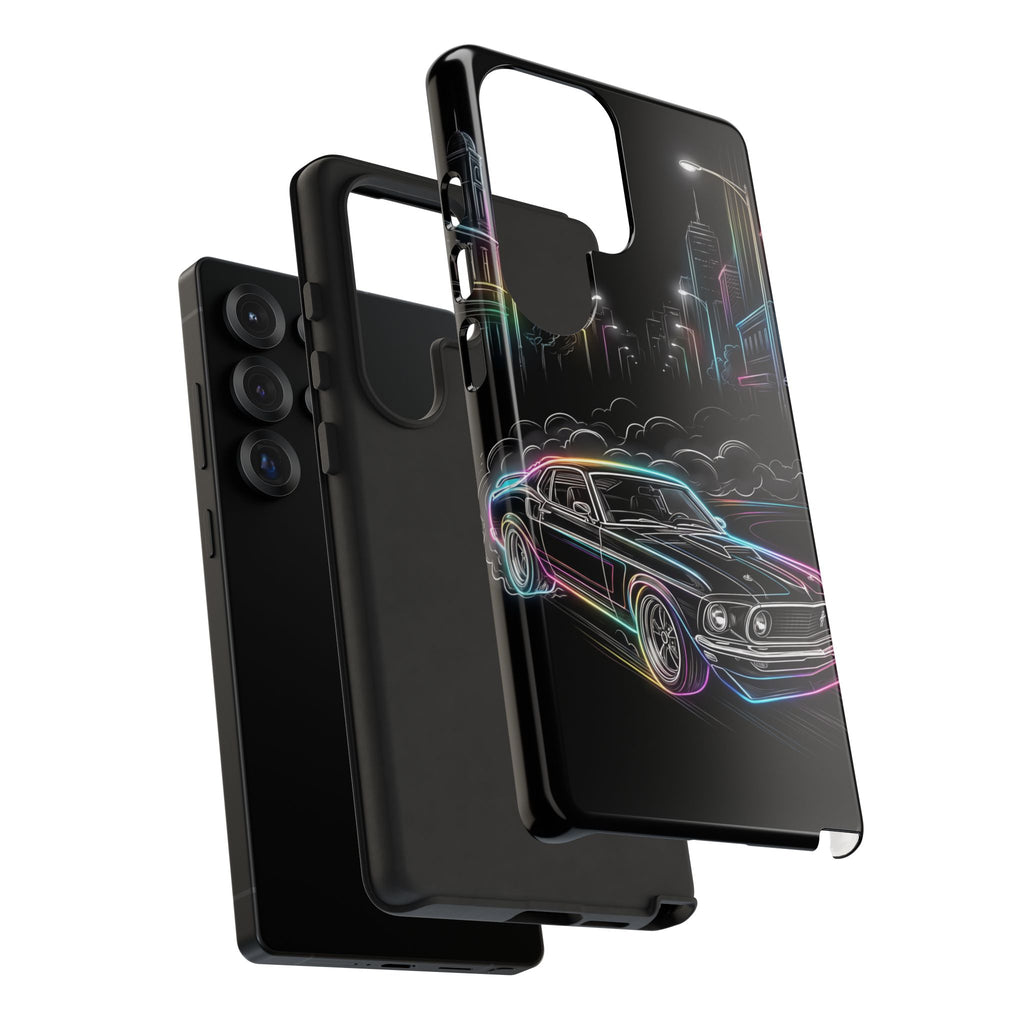 Neon Muscle Car Samsung Galaxy Phone Case | Retro City Nightscape