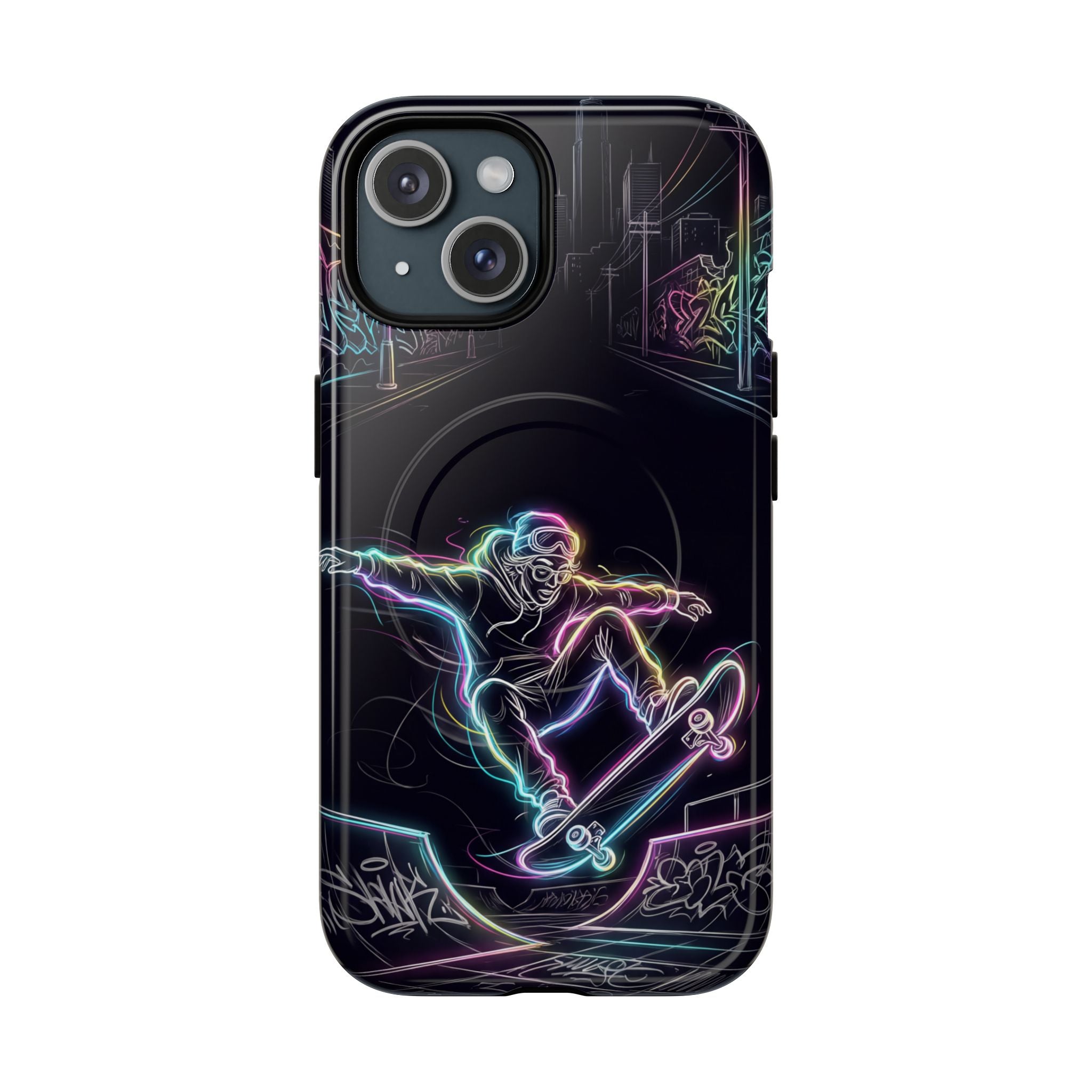 Neon Skateboard MagSafe iPhone Case | Glow Skatepark Protective Cover