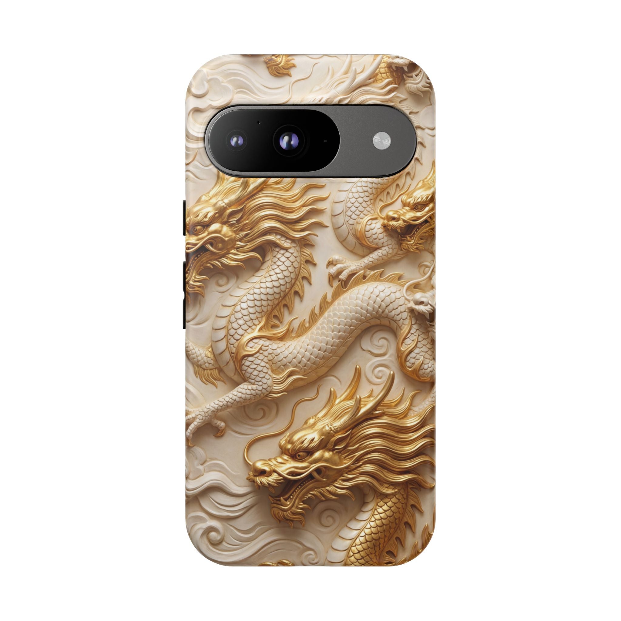Dragon Relief Google Pixel Case — Gold Carved Dragon Protective Cover