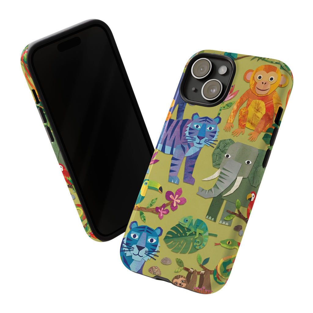 Jungle Animals Tough iPhone Case | Colorful Tiger, Elephant & Monkey Protective Cover