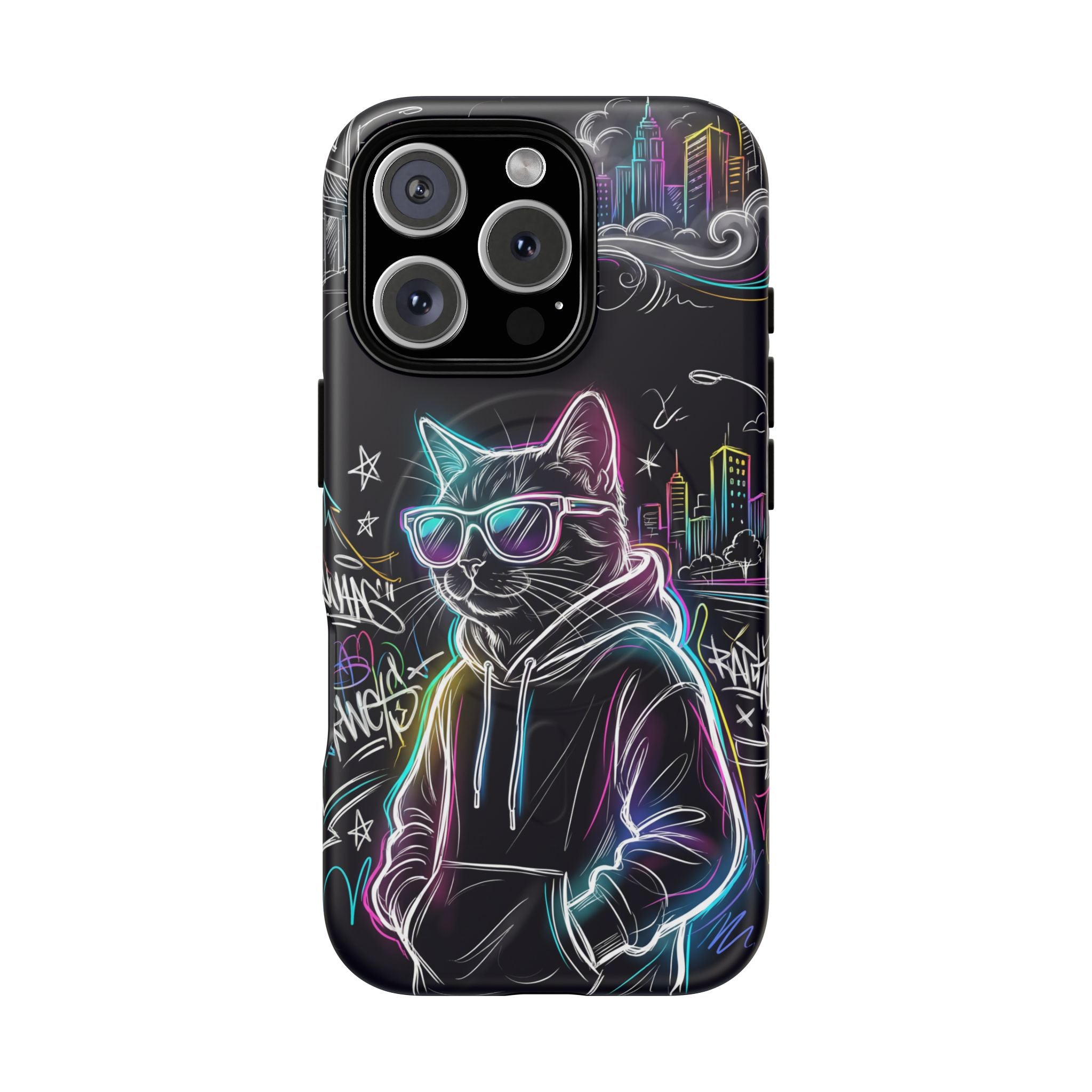 Cool Hoodie Neon Street Cat MagSafe iPhone Case
