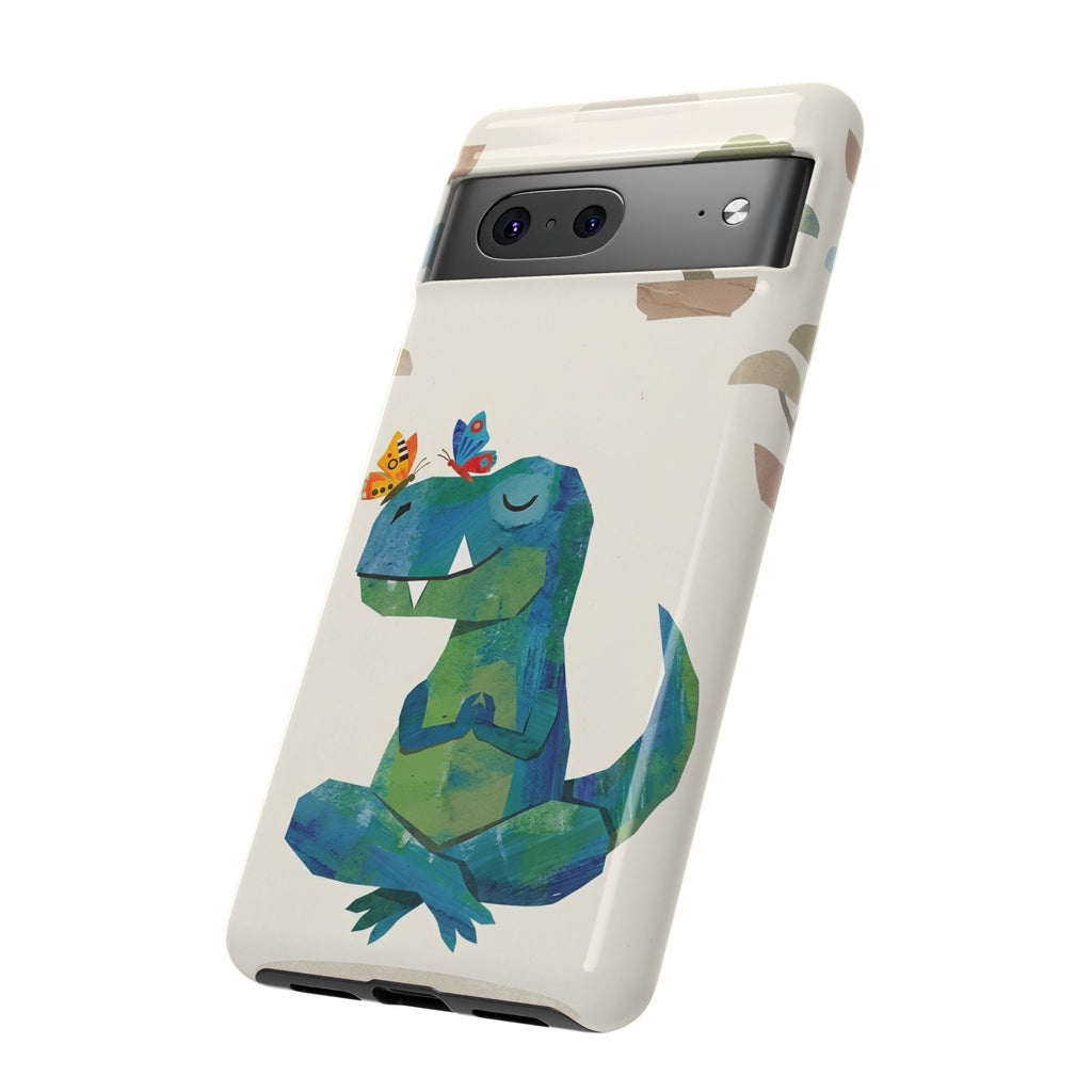 Meditating Dinosaur Google Pixel Phone Case | Cute T-Rex with Butterflies and Bonsai