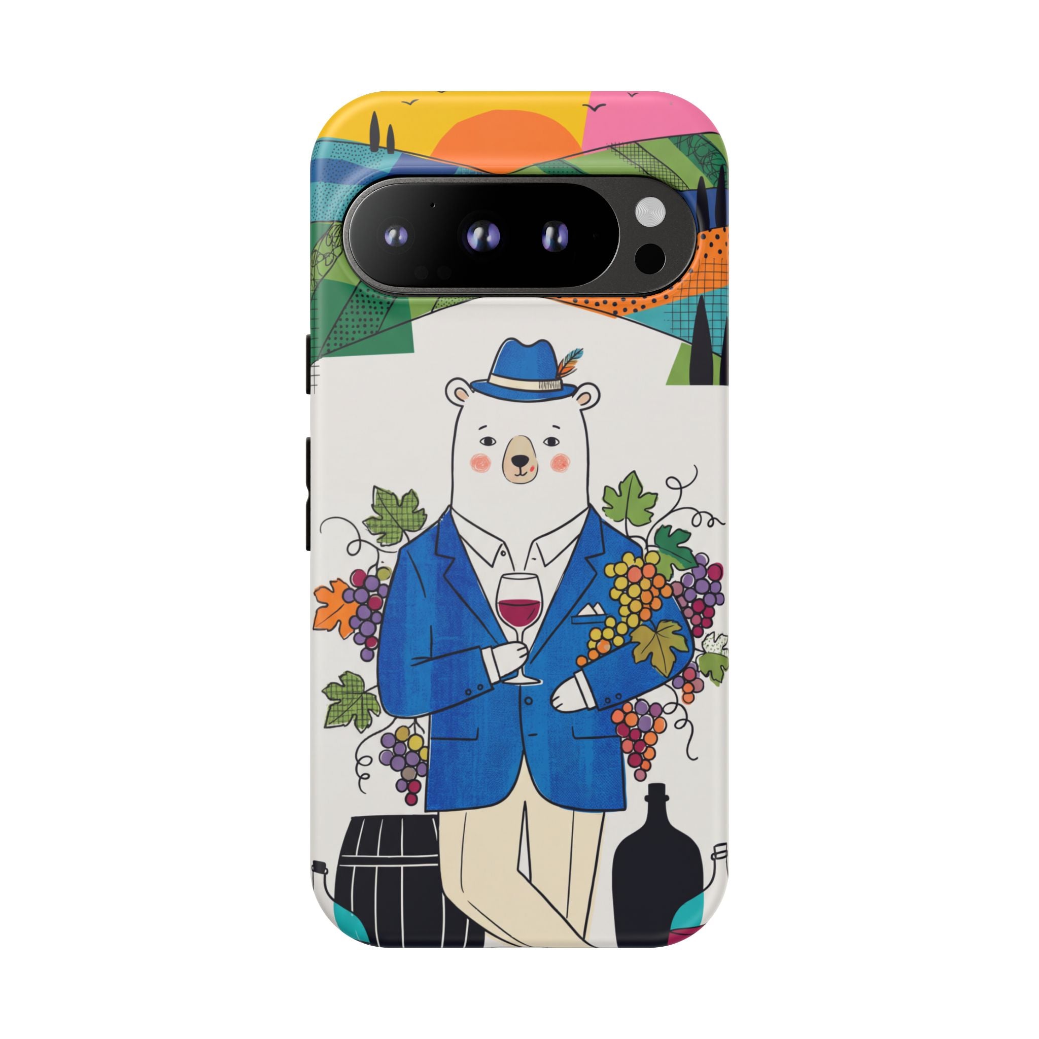 Dapper Polar Bear Wine Lover Illustrated Protective Google Pixel Phone Case