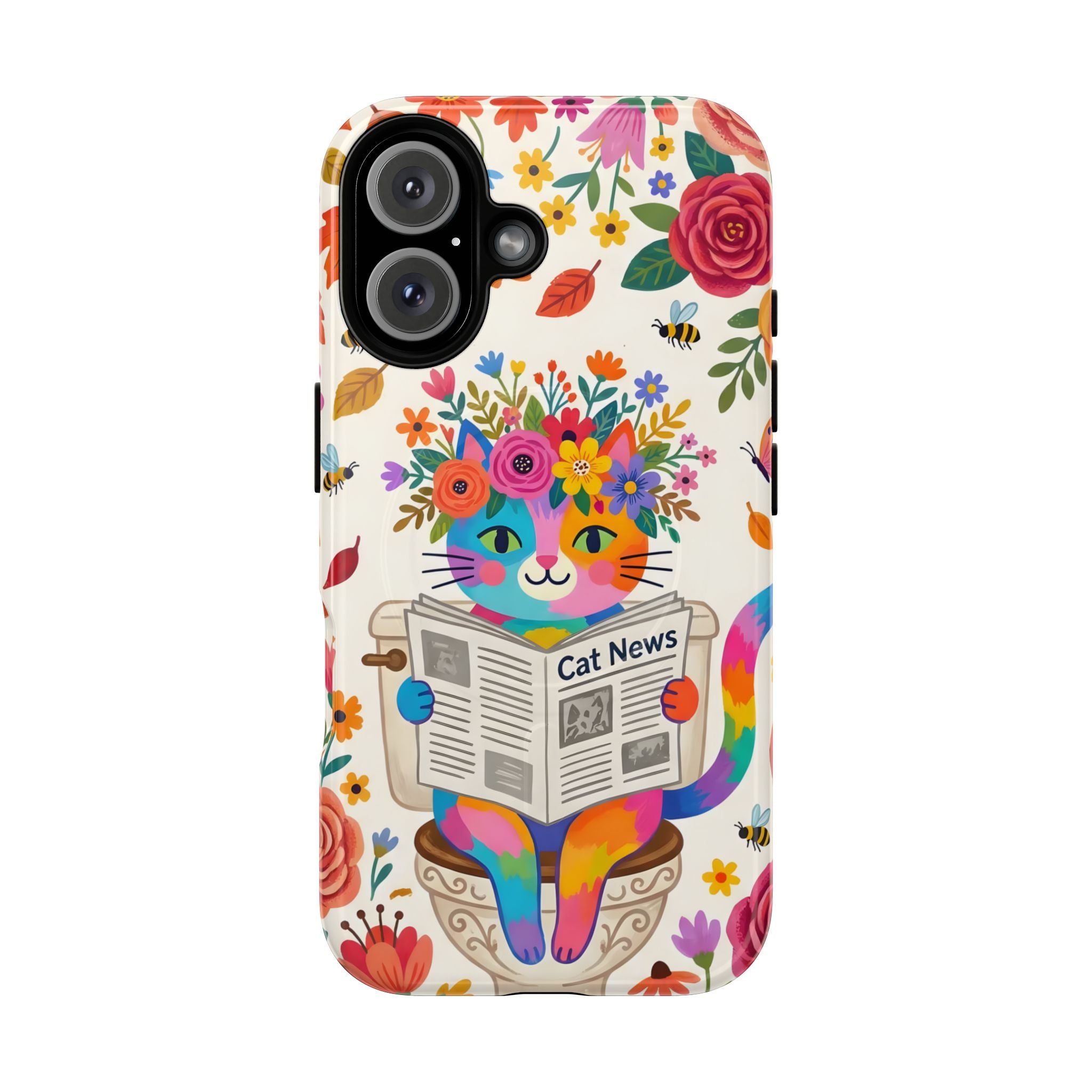 Floral Rainbow Cat MagSafe iPhone Case | Cat News Design