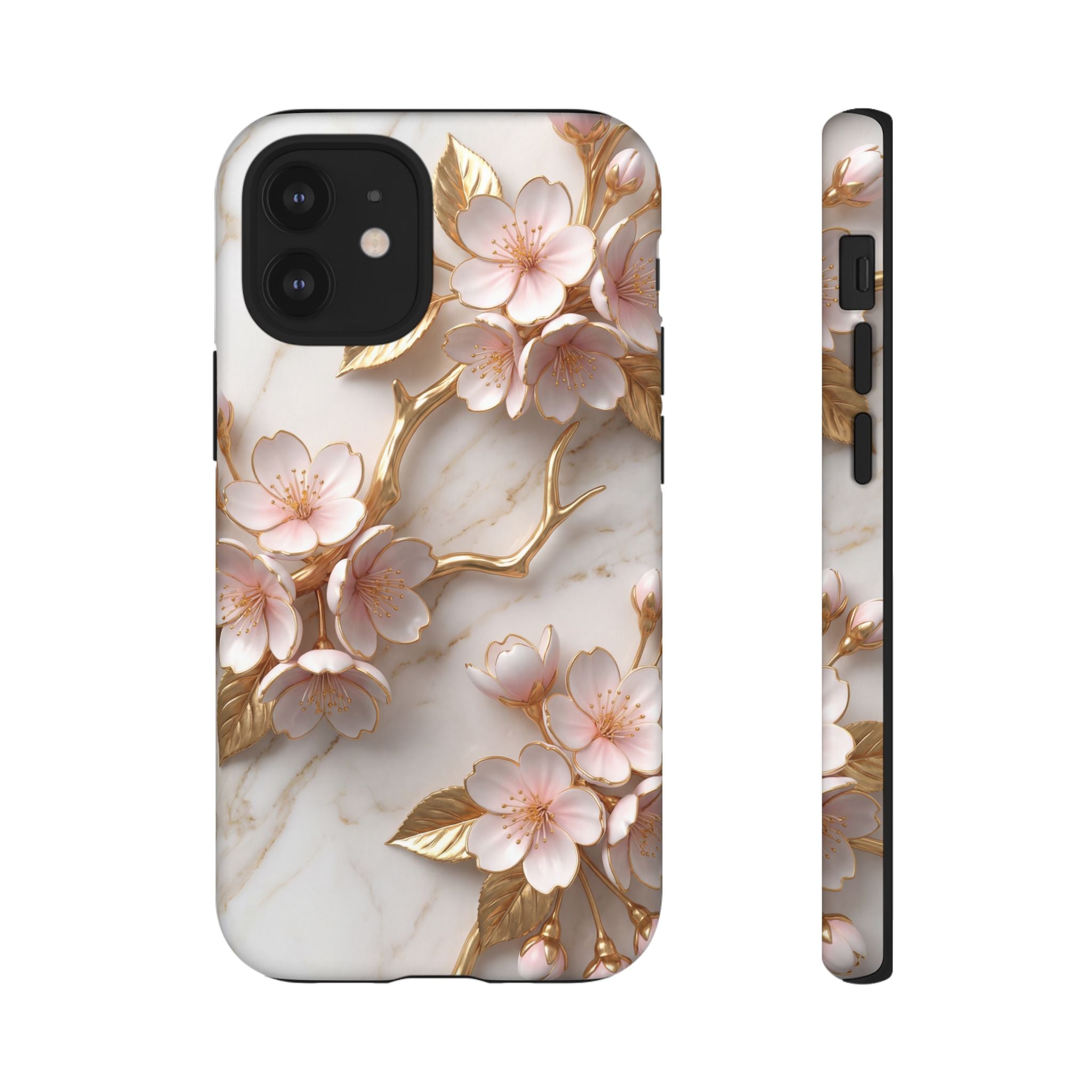 Floral Marble iPhone Case — Sakura Gold Cherry Blossom Tough Case