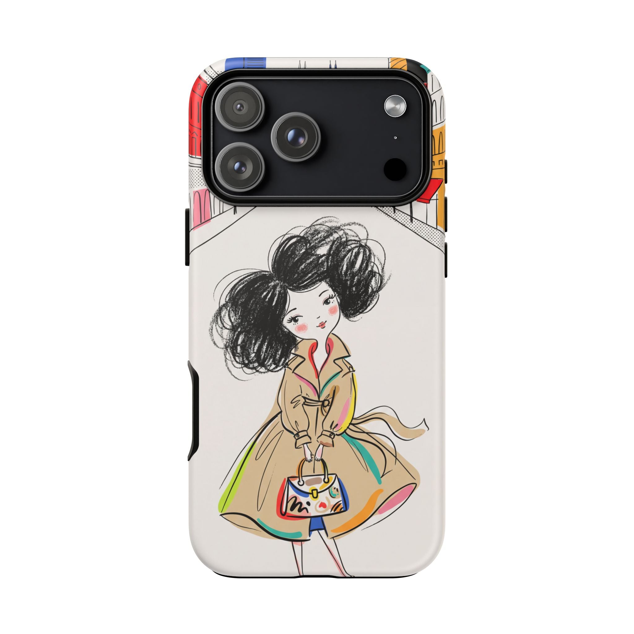 Illustrated Trench Coat Fashion Chic City Girl iPhone Case