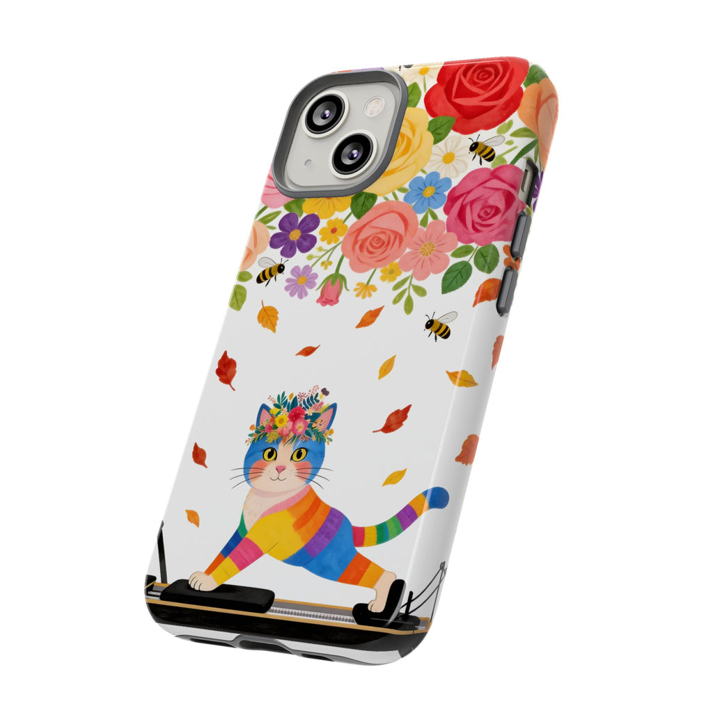 Floral Rainbow Cat Tough iPhone Case — Colorful Pilates Cat Design