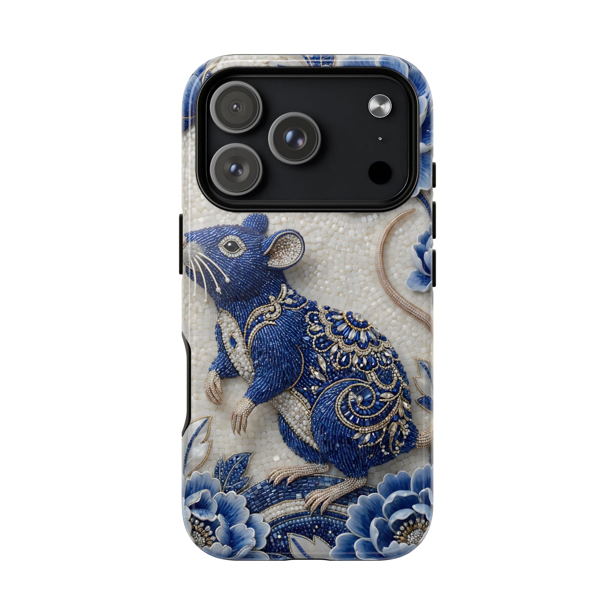 Asian Zodiac Rat MagSafe iPhone Case | Blue & White Porcelain Art Slim Protective iPhone Case | Year of the Rat Gift