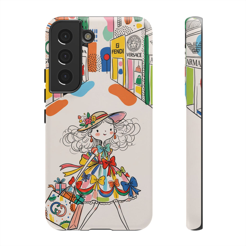 Cute Fashion Girl Samsung Galaxy Phone Case | Colourful Shopping Street Design