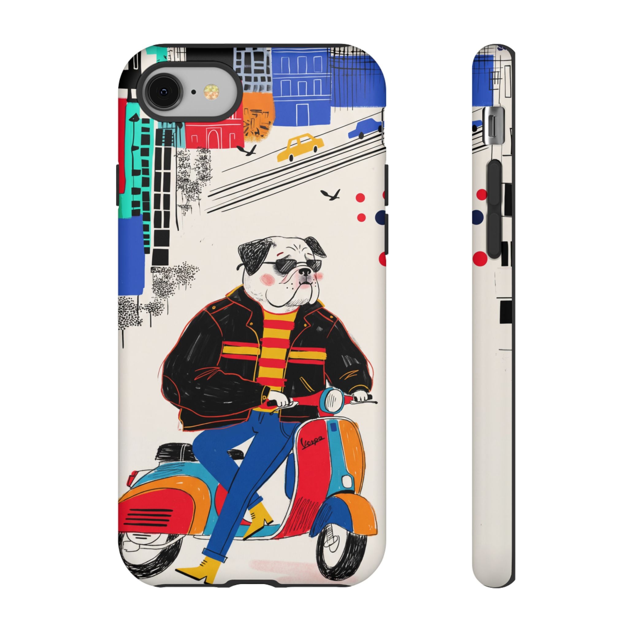 Bulldog Vespa iPhone Case | Retro Scooter Dog Protective Cover