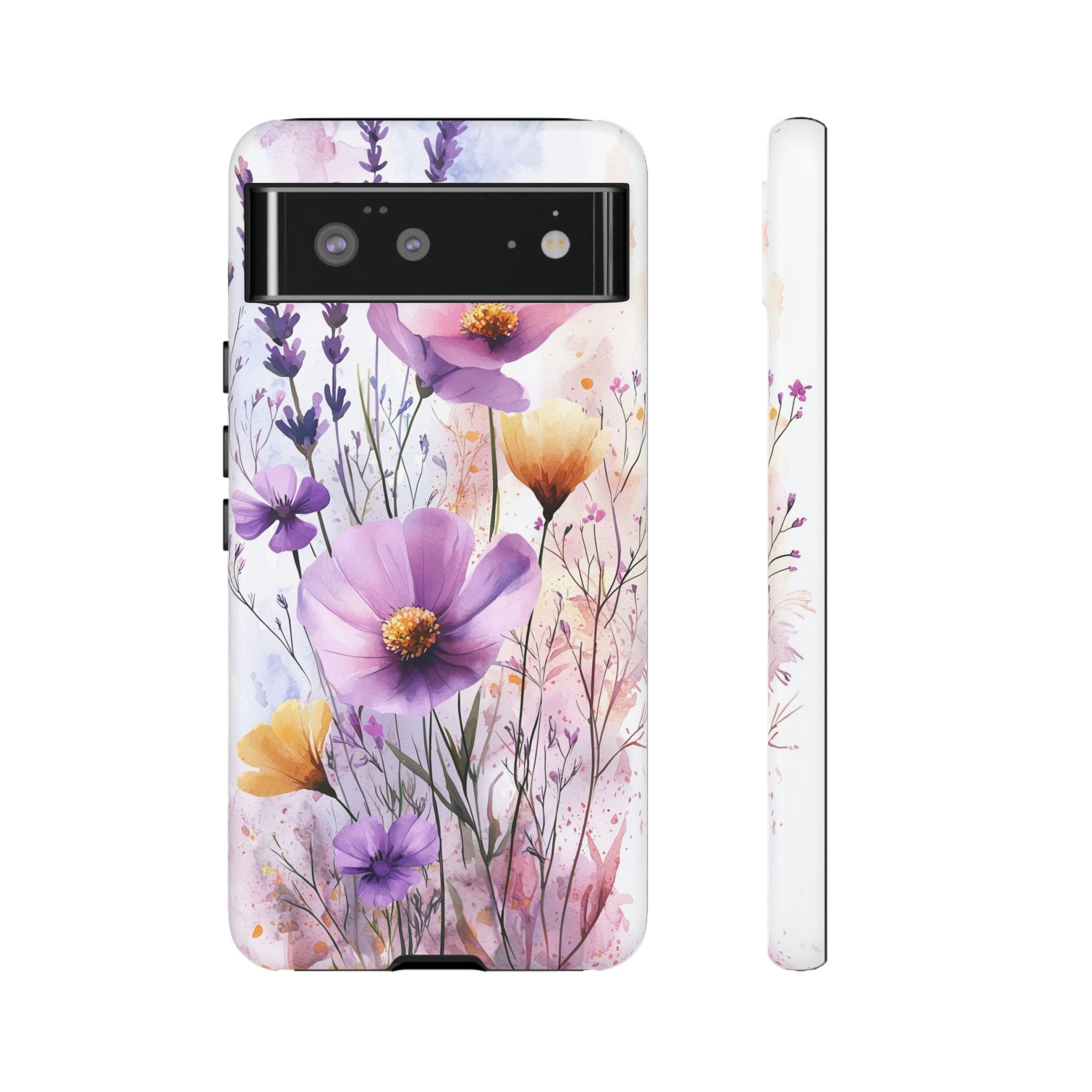 Floral Watercolour Tough Google Pixel Case | Purple & Yellow Wildflowers