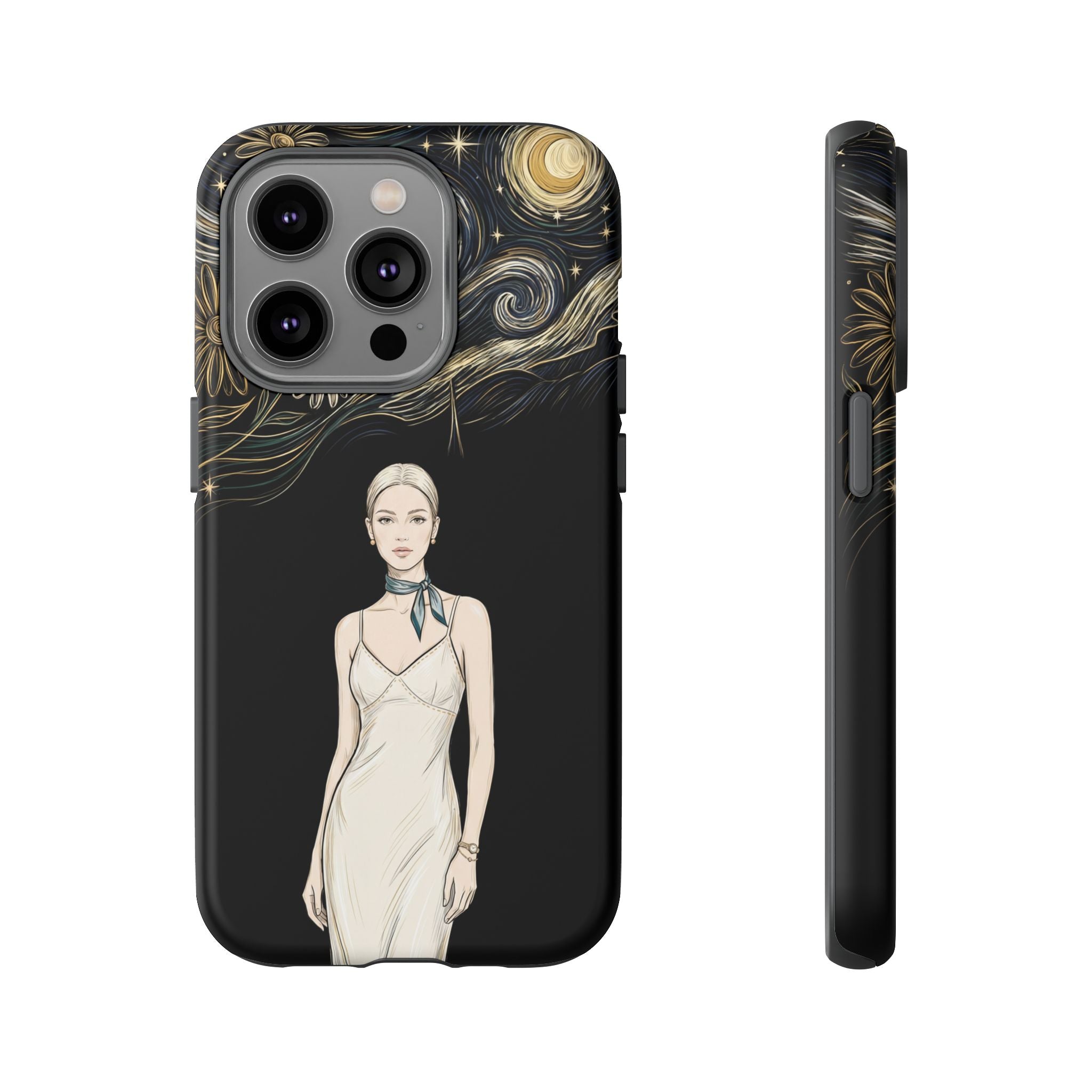 Starry Night Fashion iPhone Case | Elegant Woman Illustration