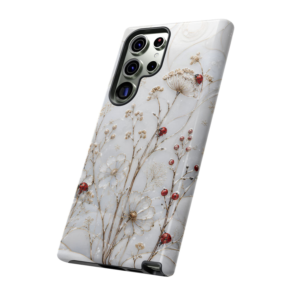Ladybug Floral Samsung Galaxy Phone Case | White Flower Phone Case