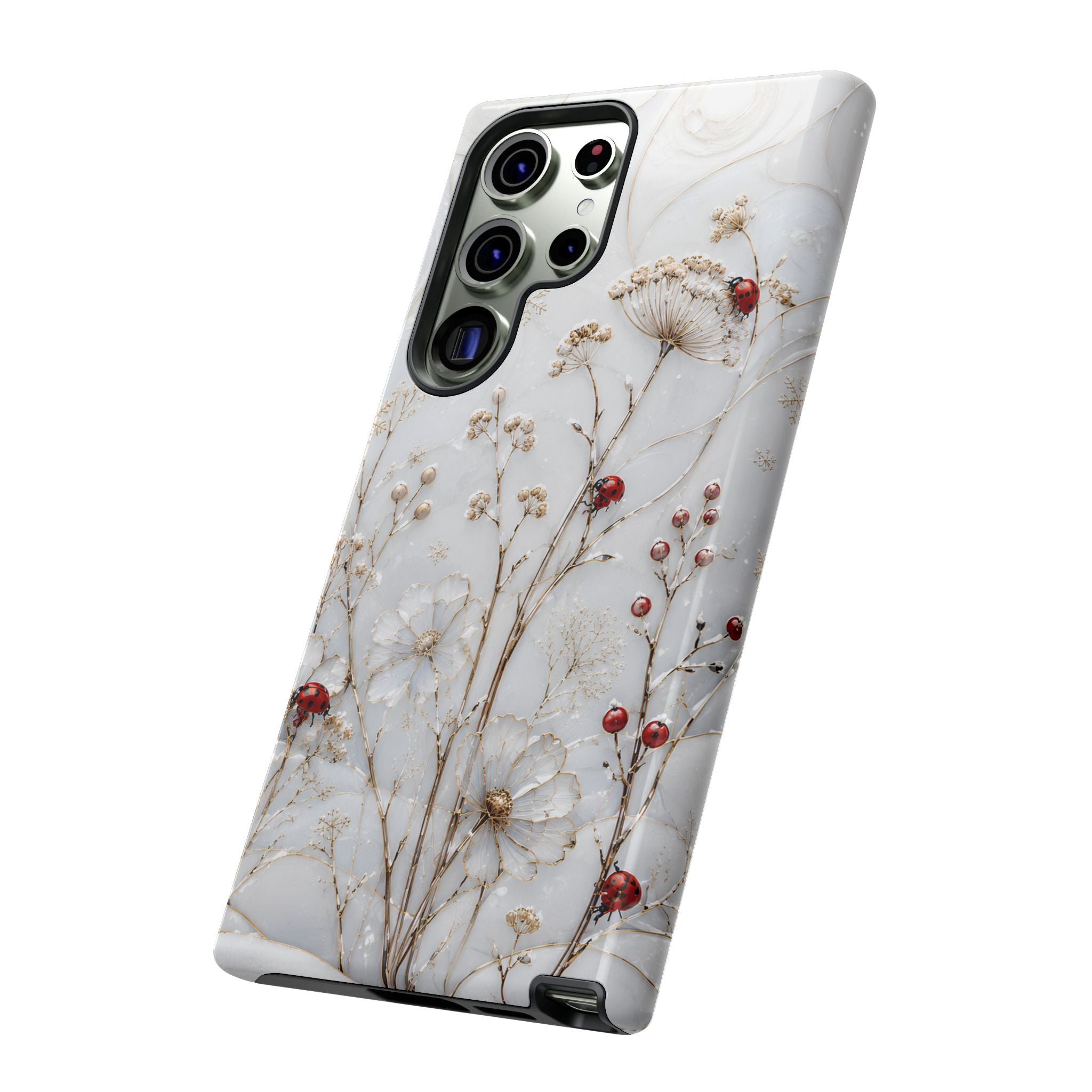 Ladybug Floral Samsung Galaxy Phone Case | White Flower Phone Case