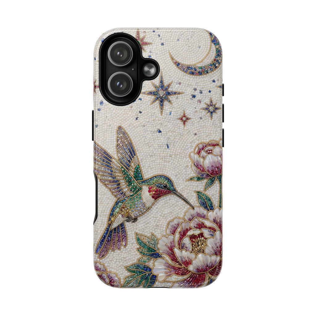 Custodia iPhone MagSafe Robusta Colibrì Luna | Cover Protettiva Floreale e Celestiale