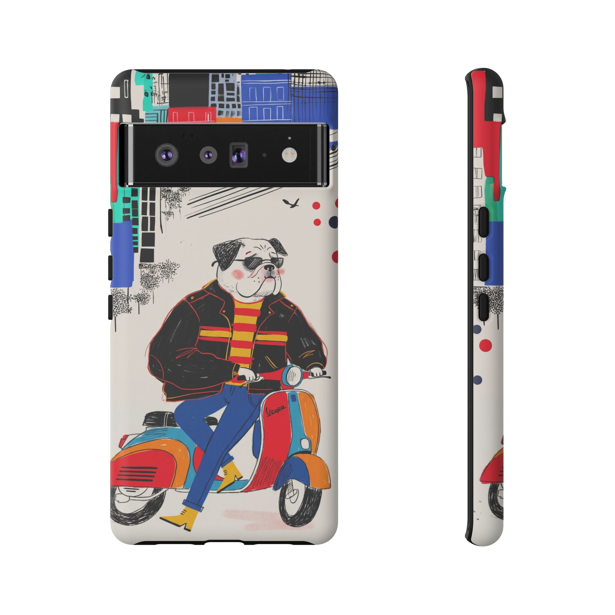Bulldog Vespa Google Pixel Phone Case | Retro Scooter Dog Protective Cover