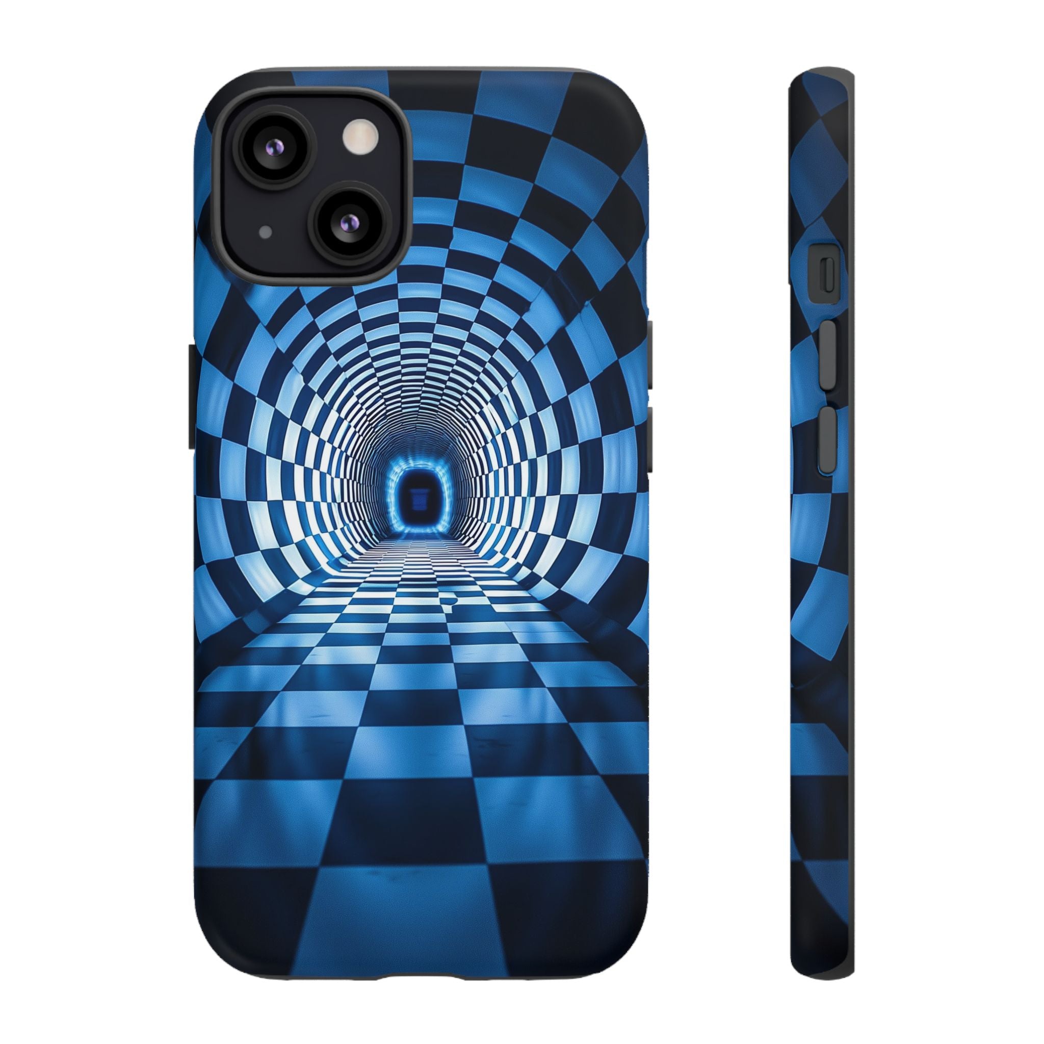 Blue Checkered Tunnel iPhone Case — 3D Optical Illusion Tough Case