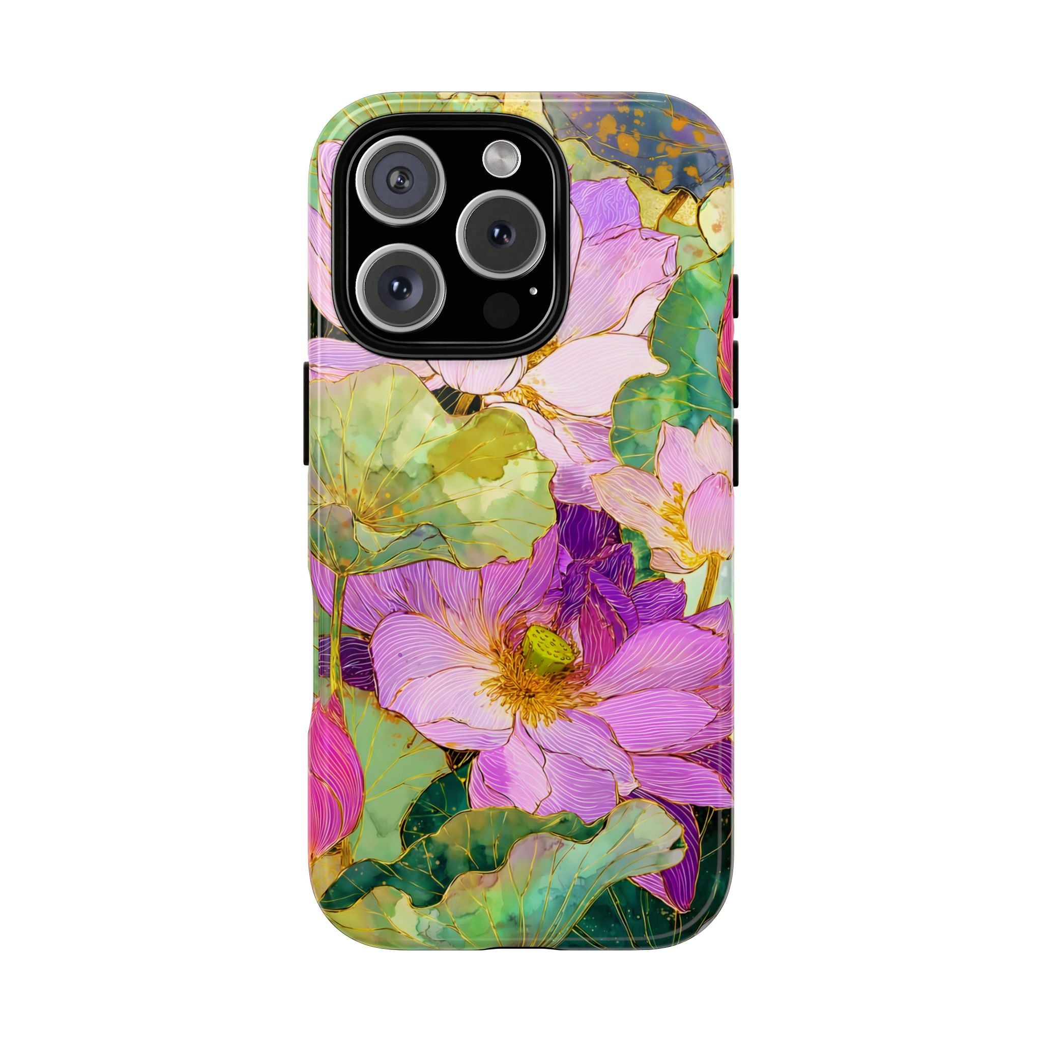 Floral Watercolor Tough iPhone Case | Pink Lotus Garden Protective Cover