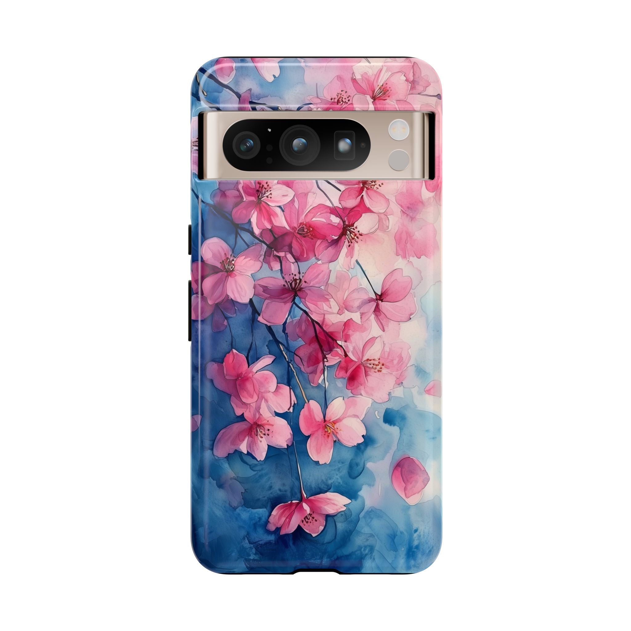 Floral Cherry Blossom Google Pixel Case | Pink Blue Watercolour
