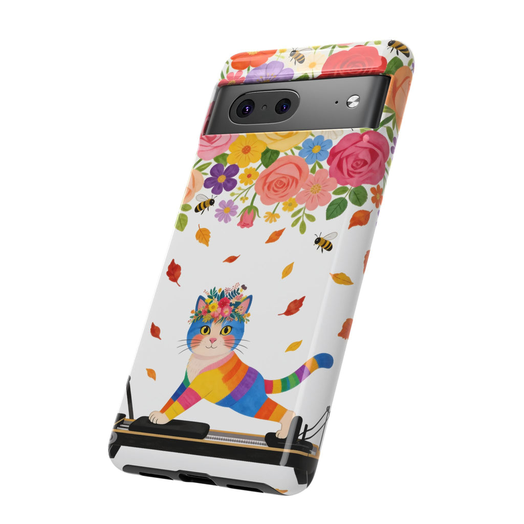 Floral Rainbow Cat Tough Google Pixel Phone Case — Colorful Pilates Cat Design