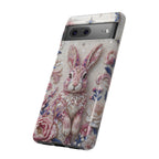 Floral Moon Rabbit Tough Google Pixel Phone Case | Pink Boho Bunny Protective Cover