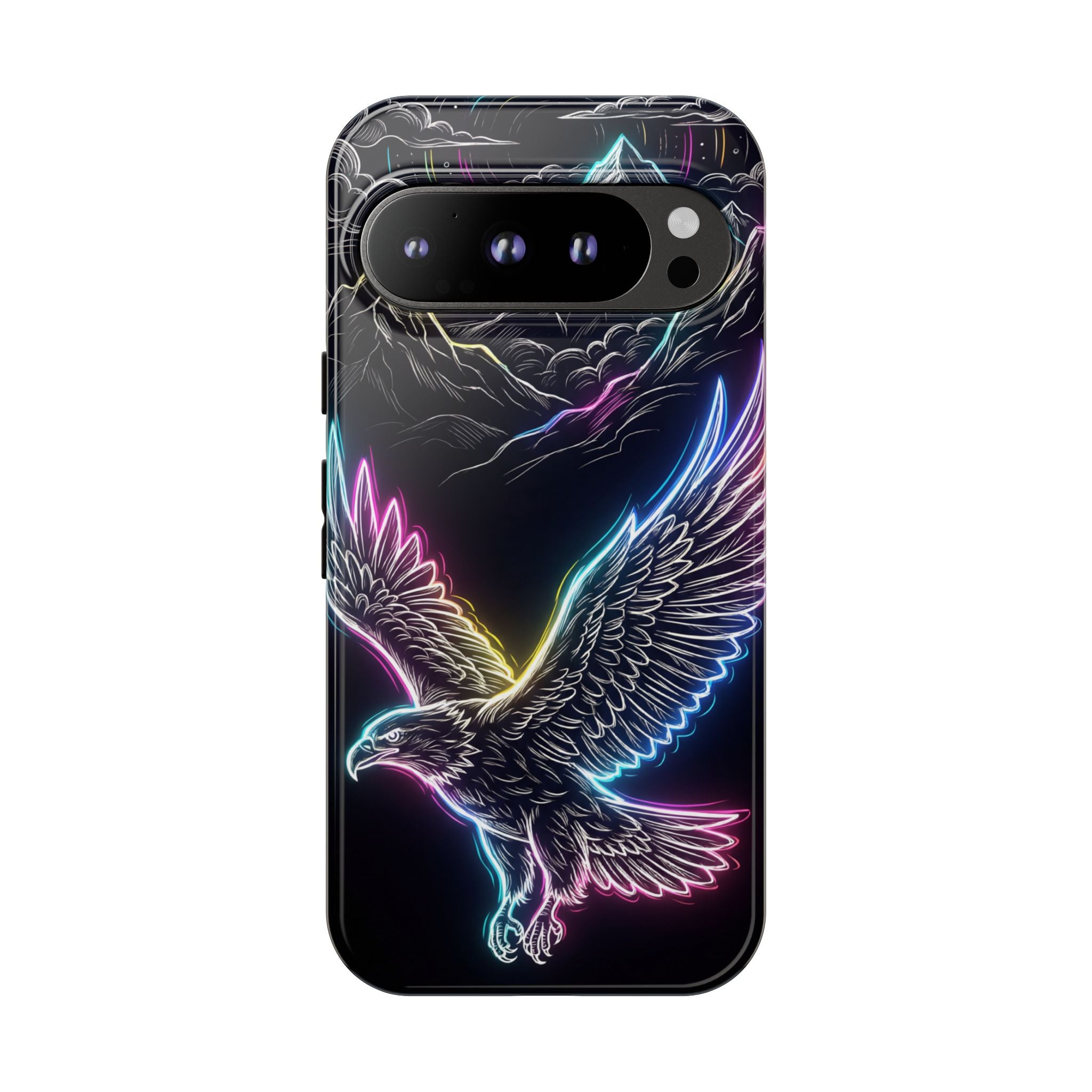 Neon Eagle Google Pixel Phone Case with Mountain Design