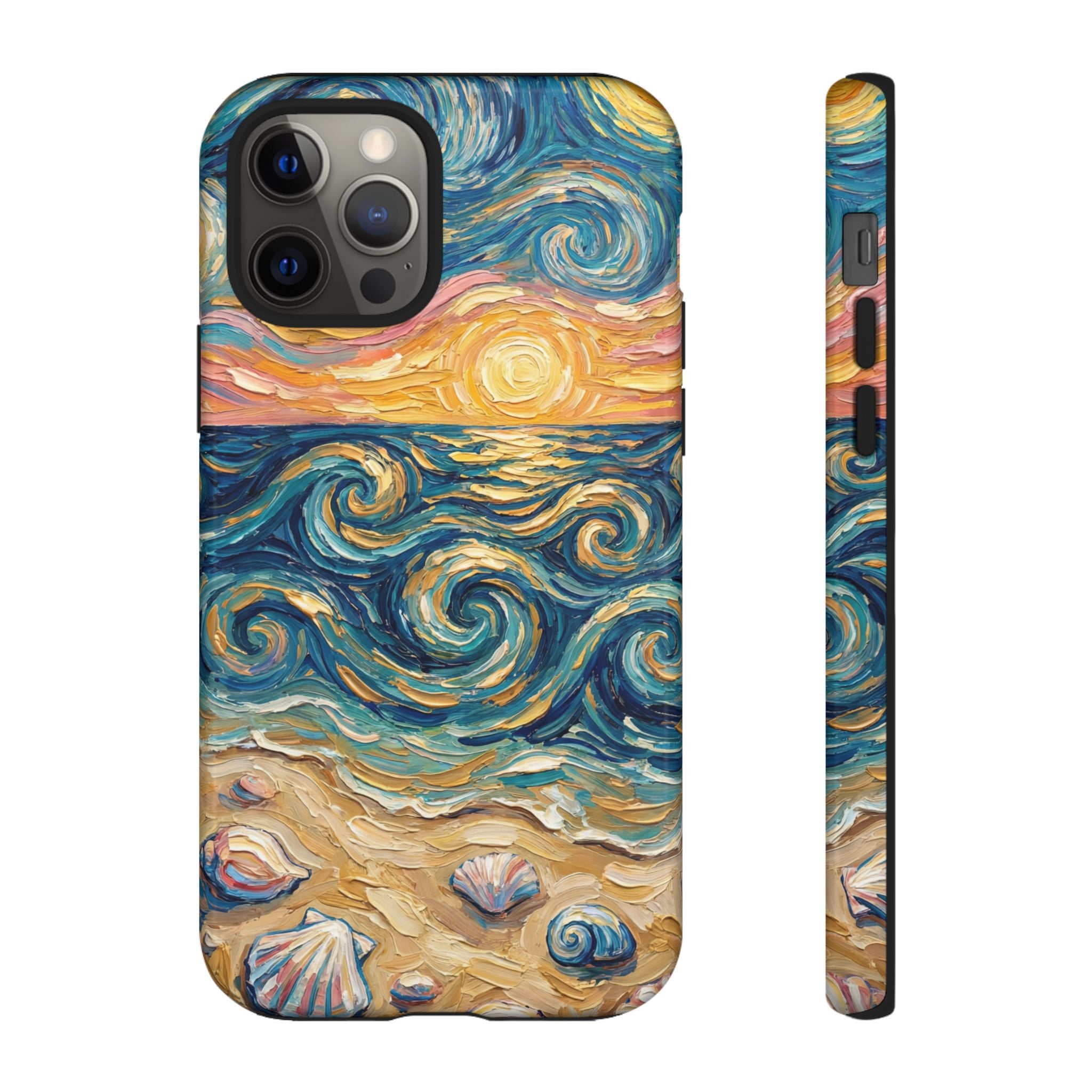 Sea Sunset iPhone Case — Van Gogh‑Style Beach Waves with Shells