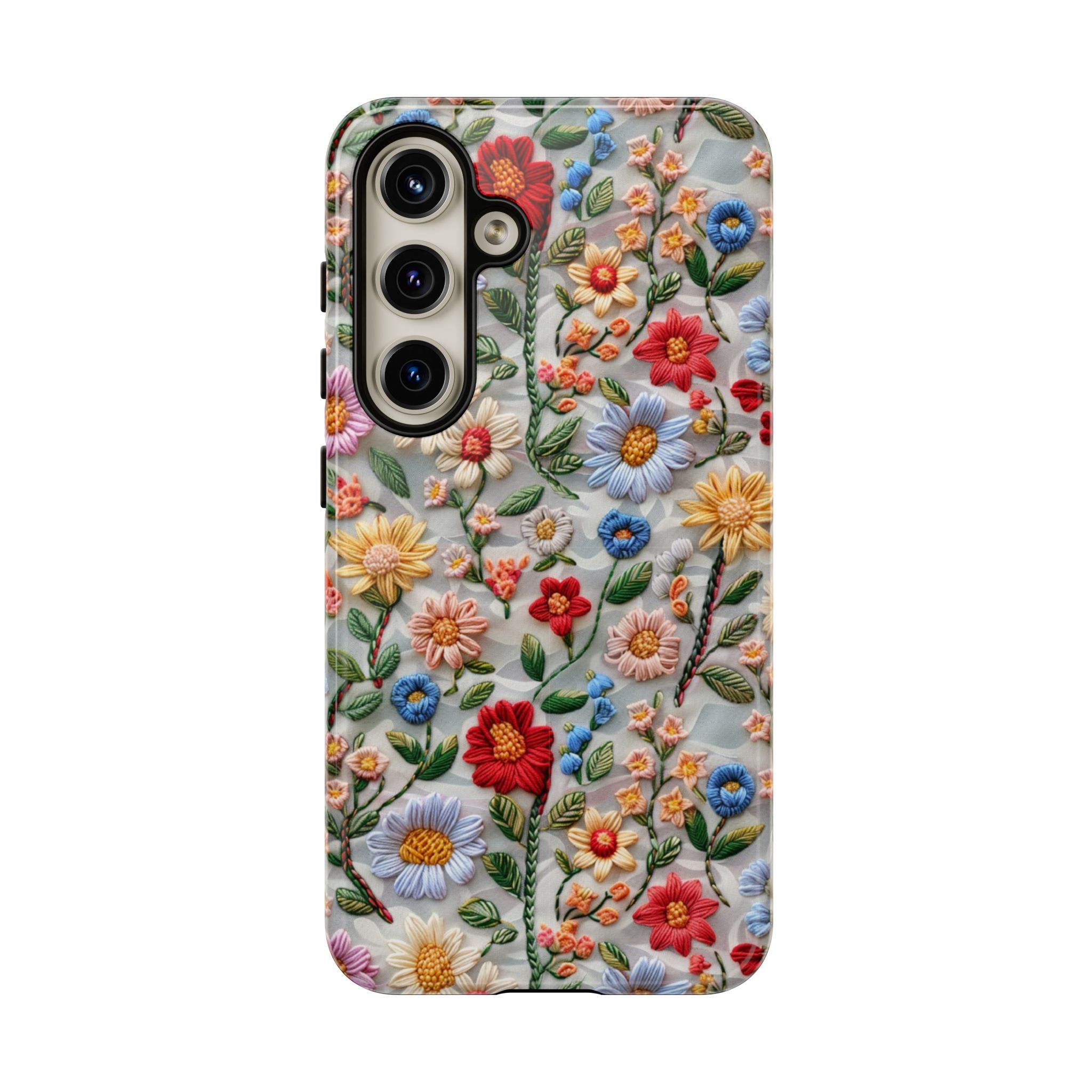 Floral Embroidered Pattern Tough Samsung Galaxy Case — Colourful Daisy & Wildflower Design