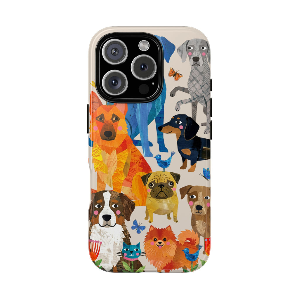 Colorful Dogs Pattern iPhone Case | Cute Watercolor Puppy Design Tough Case