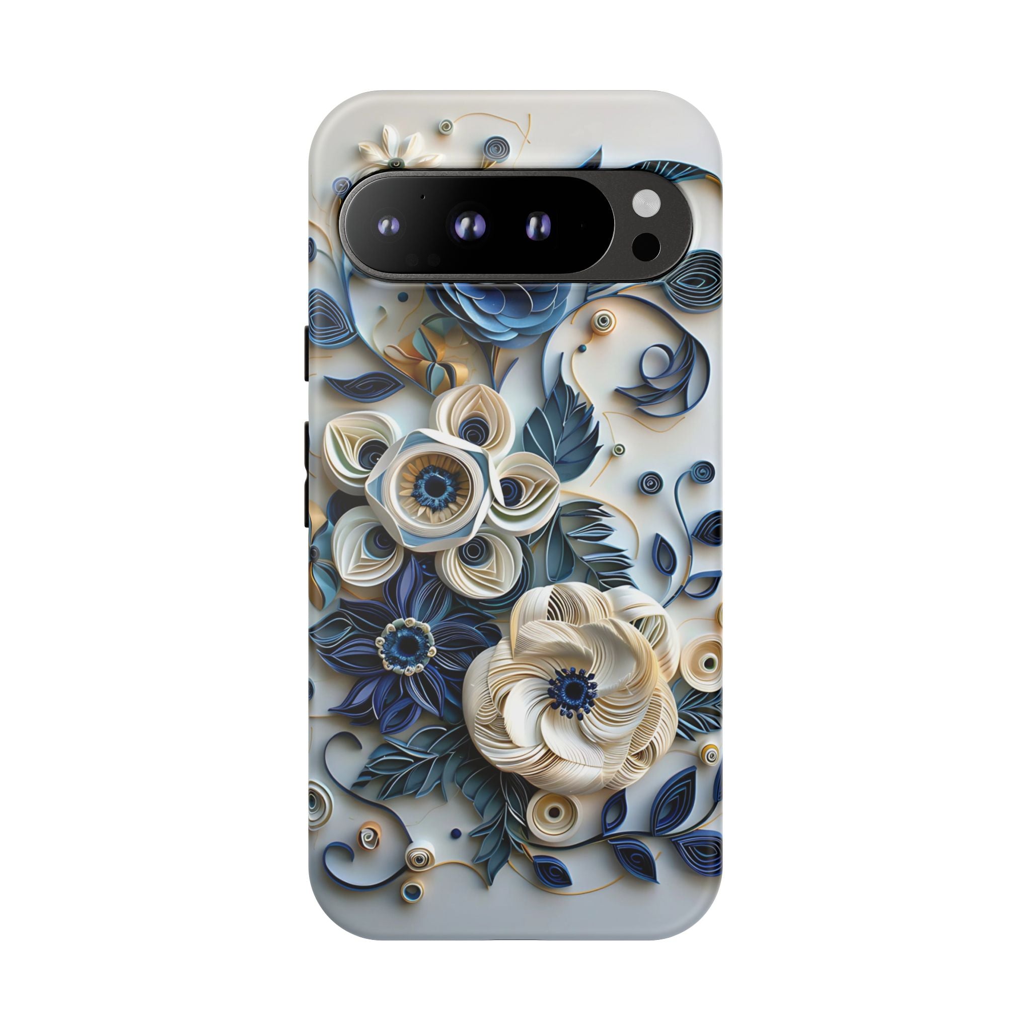 Floral Quilled Art Google Pixel Case — Blue & Cream Decorative Protection