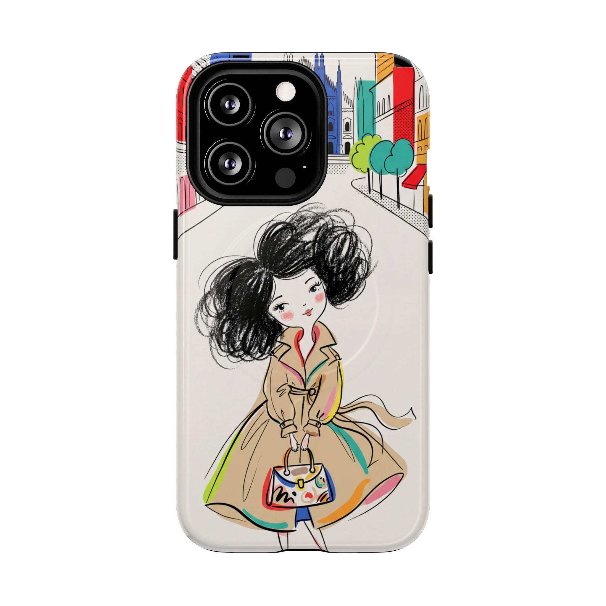 Illustrated Trench Coat Fashion Chic City Girl MagSafe iPhone Case