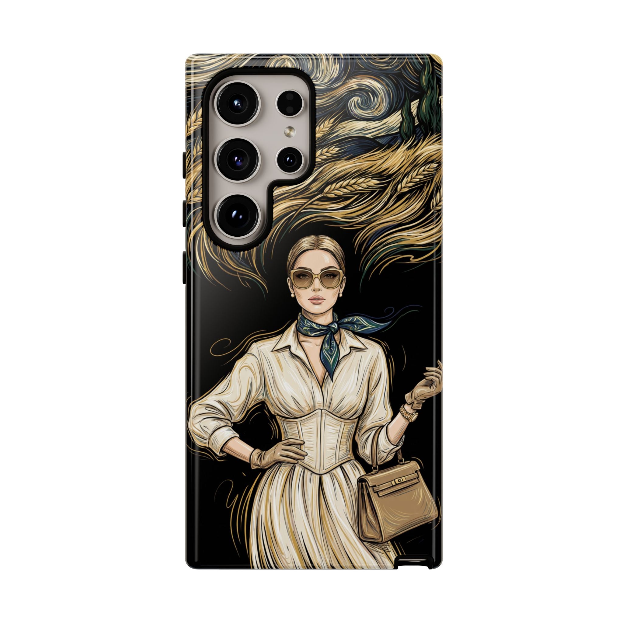 Vintage Elegance Samsung Galaxy Phone Case | Retro Woman with Flowing Golden Hair