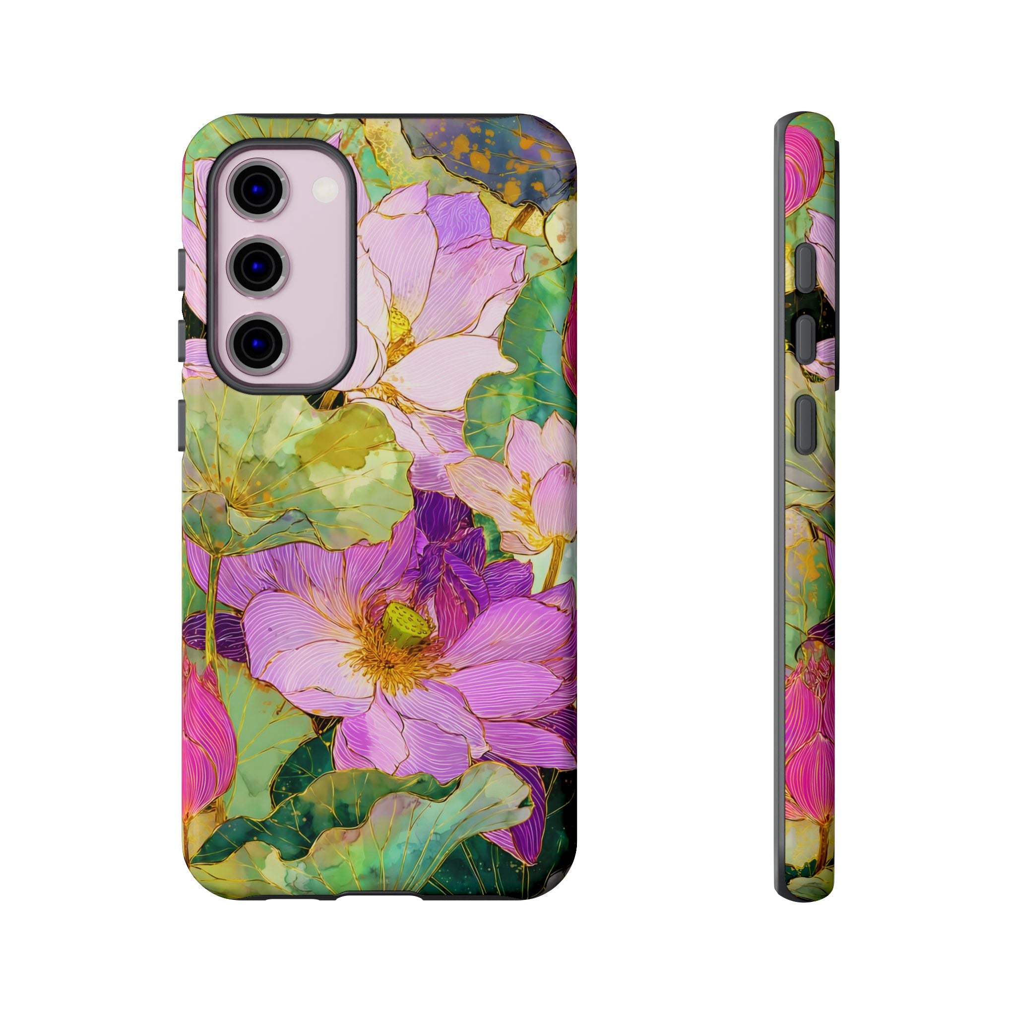 Custodia Protettiva Resistente per Telefono Samsung Galaxy con Acquerello Floreale | Cover Protettiva Giardino di Loto Rosa