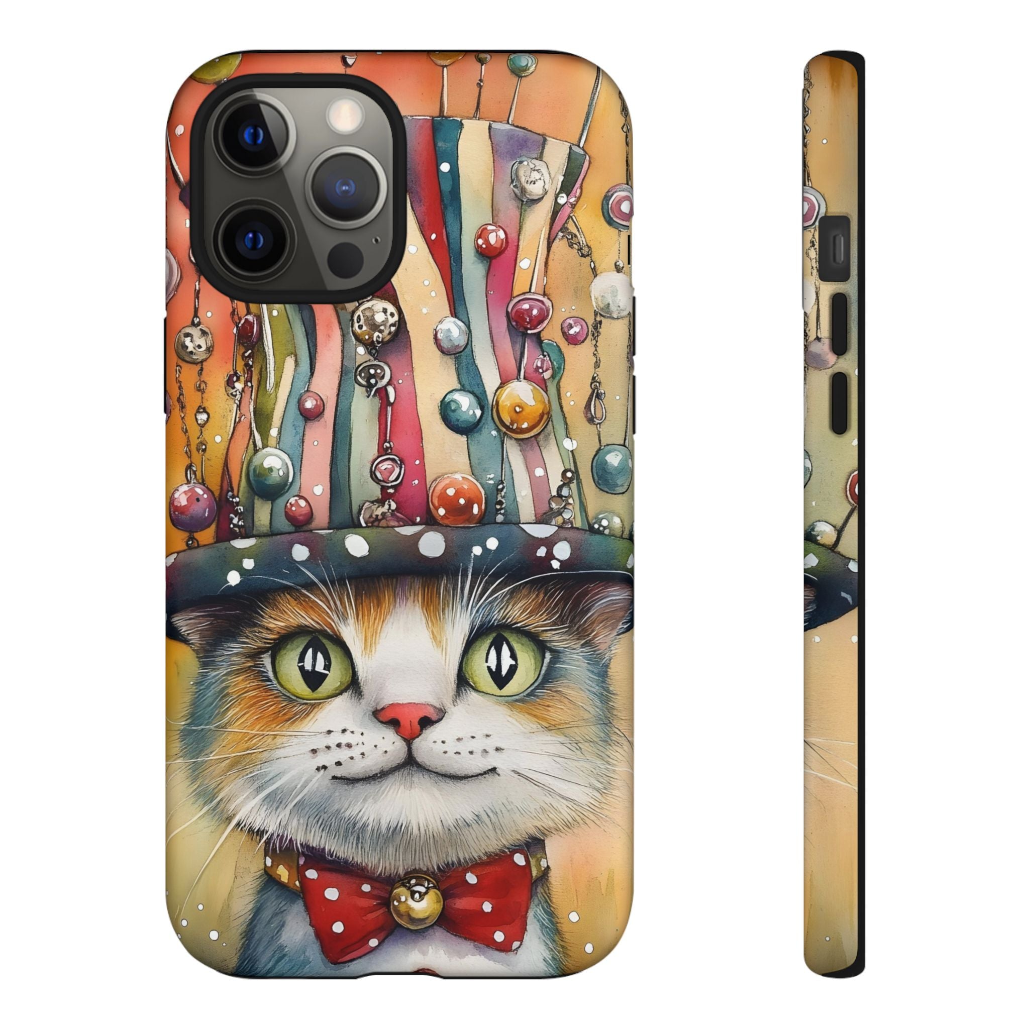 Cat in Colorful Top Hat iPhone Case — Whimsical Cat Art iPhone Case