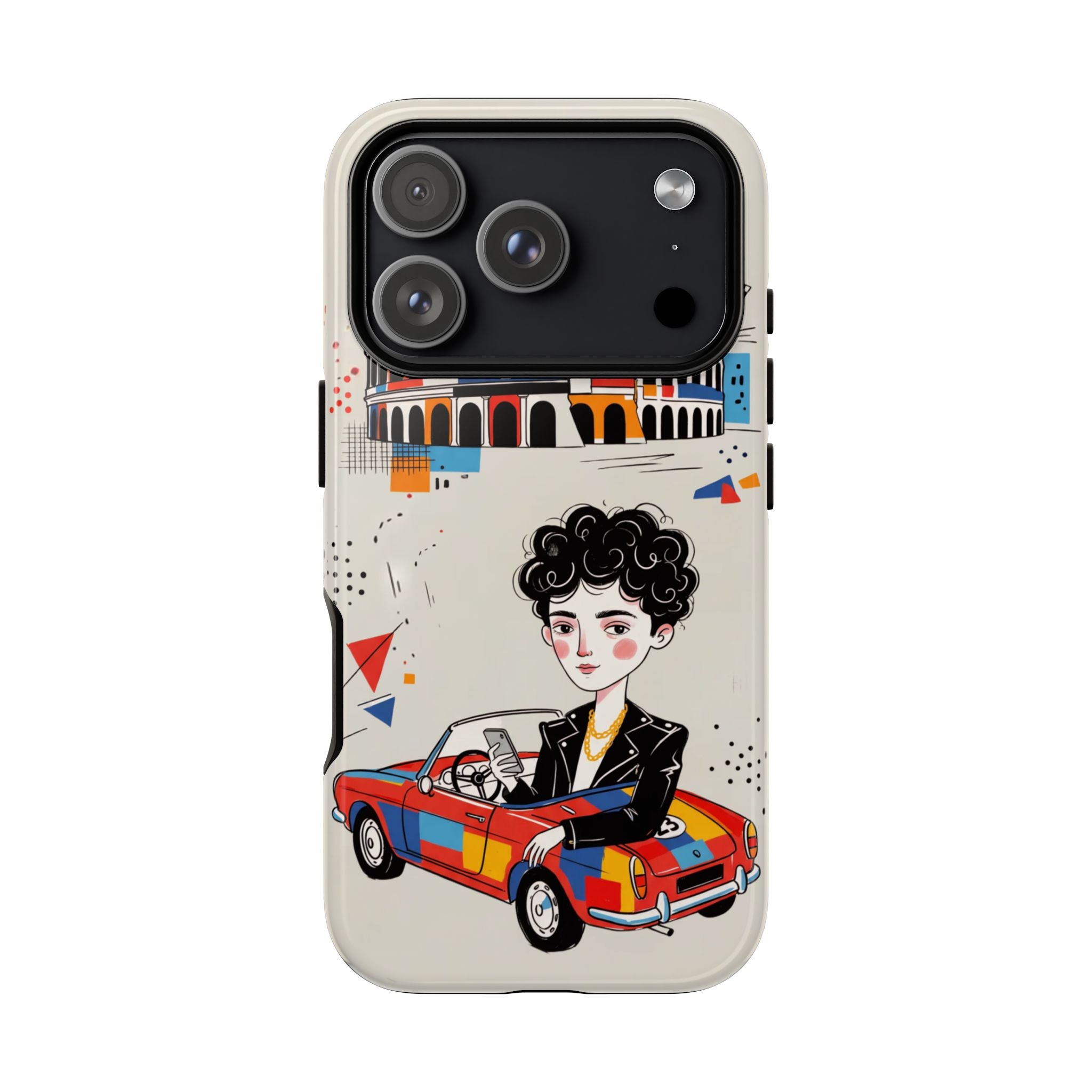 Retro Mille Miglia Car Illustration with Driver iPhone Case