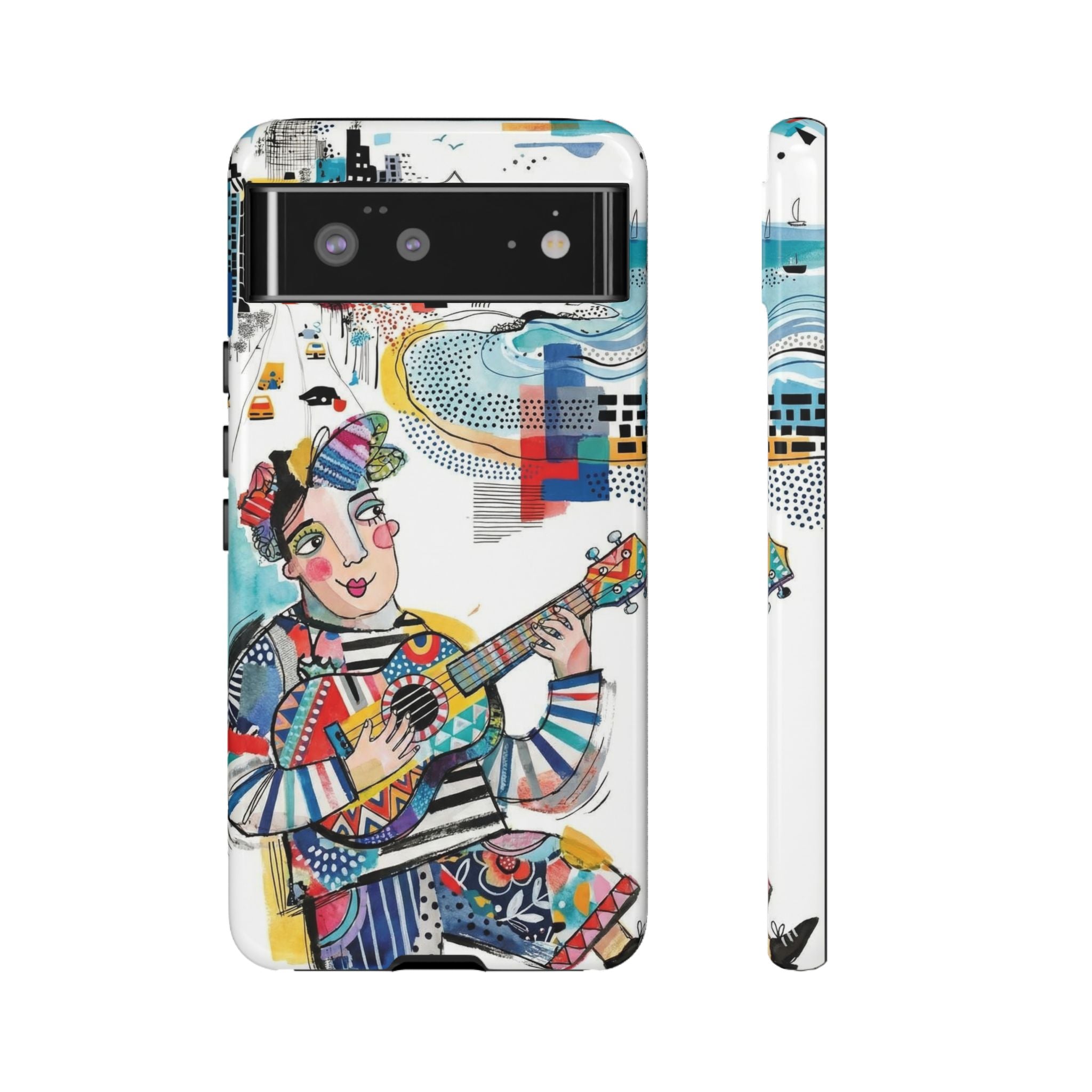 Artistic Musician Google Pixel Phone Case | Colorful Guitar Cityscape Tough Case