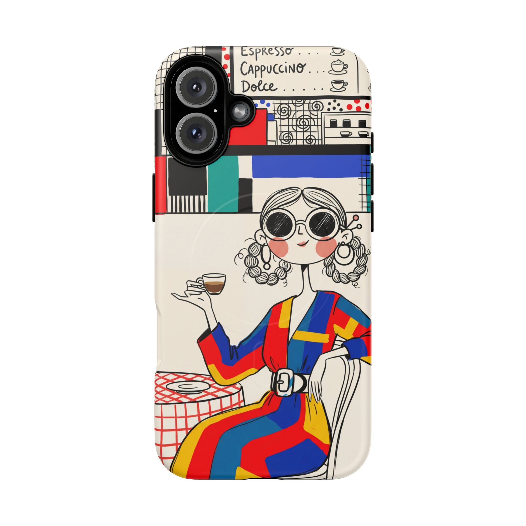 Retro Cafe MagSafe iPhone Case | Colourful Chic Woman Illustration