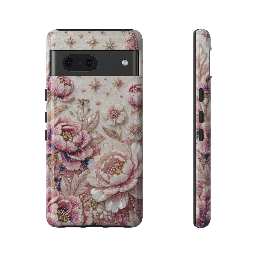 Custodia per telefono Google Pixel "Floral Moon Tough" | Cover protettiva in Peonia Rosa Vintage
