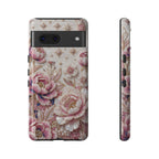Custodia per telefono Google Pixel "Floral Moon Tough" | Cover protettiva in Peonia Rosa Vintage