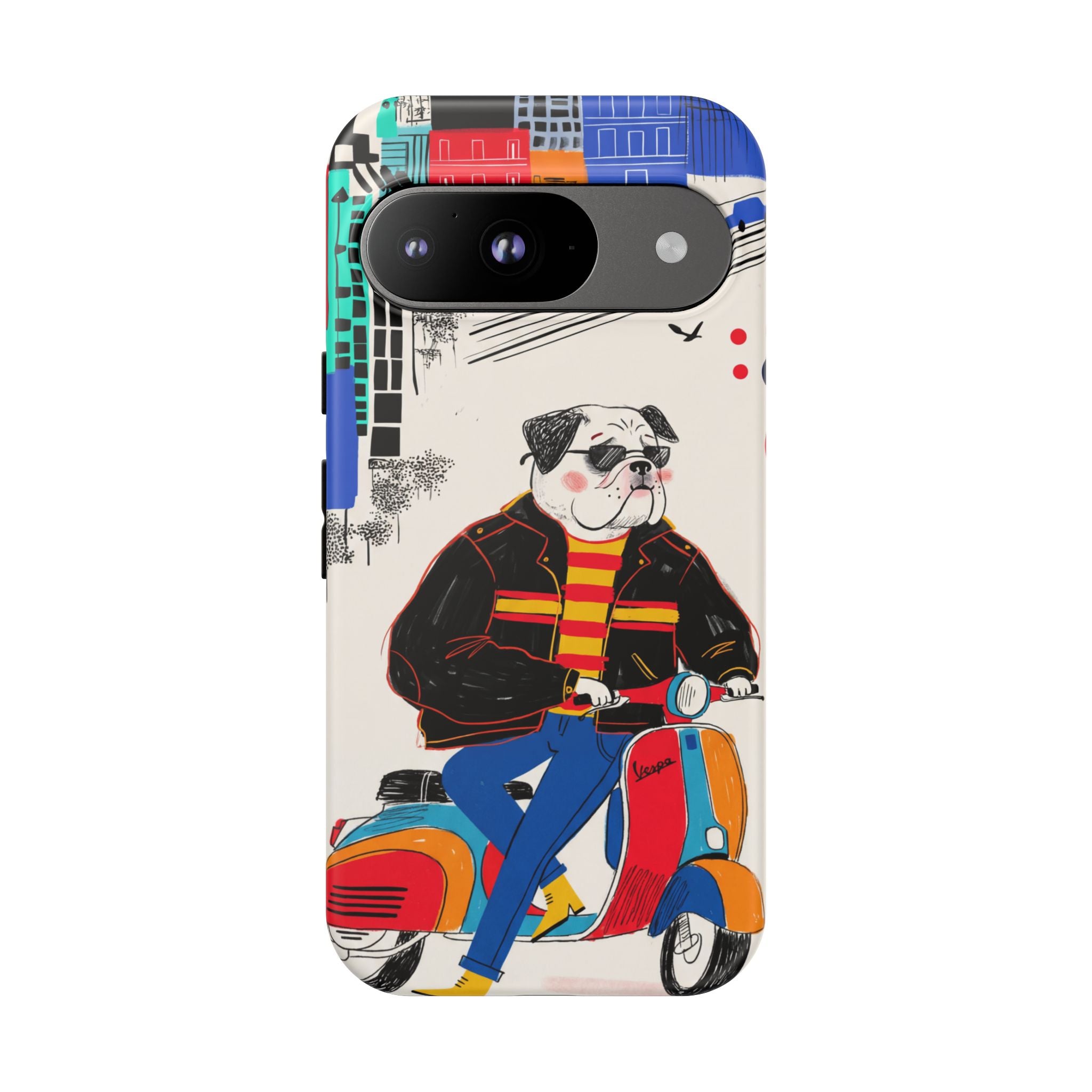 Bulldog Vespa Google Pixel Phone Case | Retro Scooter Dog Protective Cover