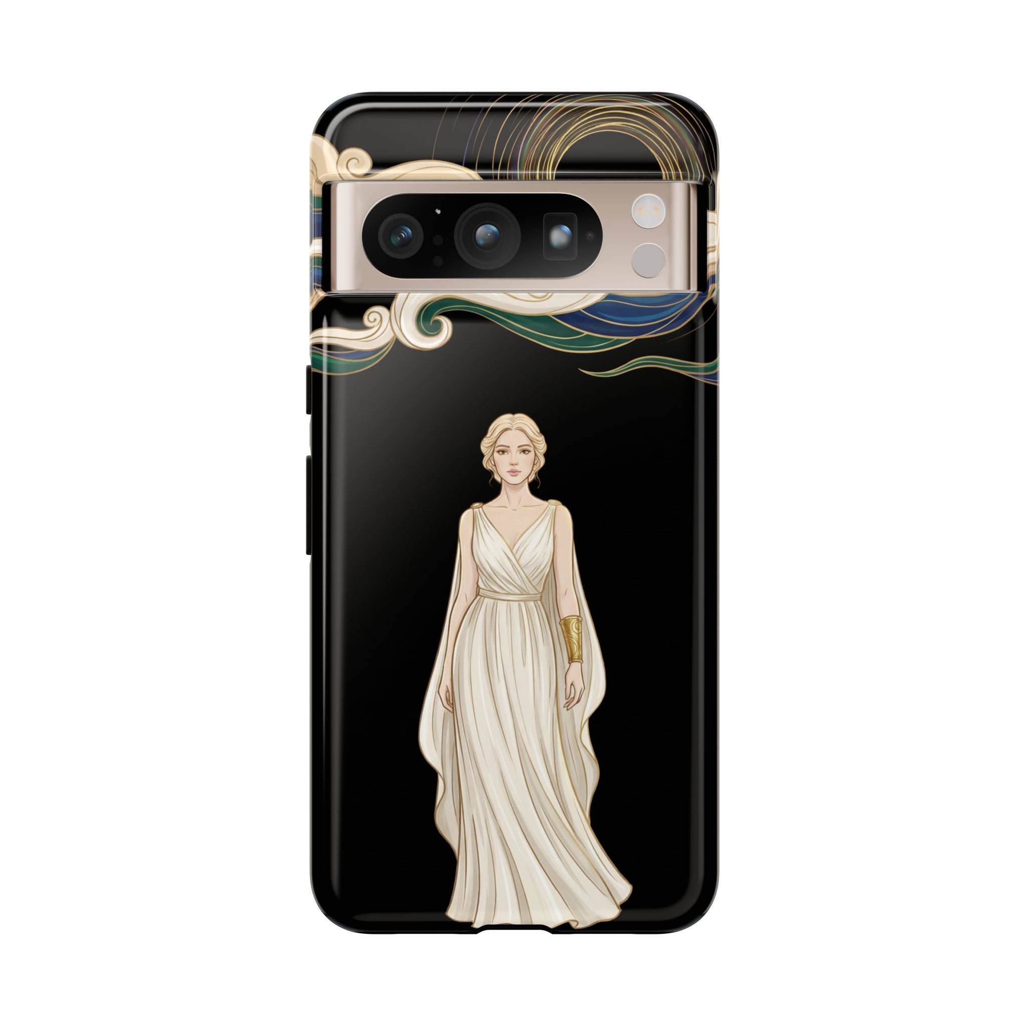 Art Nouveau Goddess Google Pixel Phone Case | Elegant Woman Illustration on Black