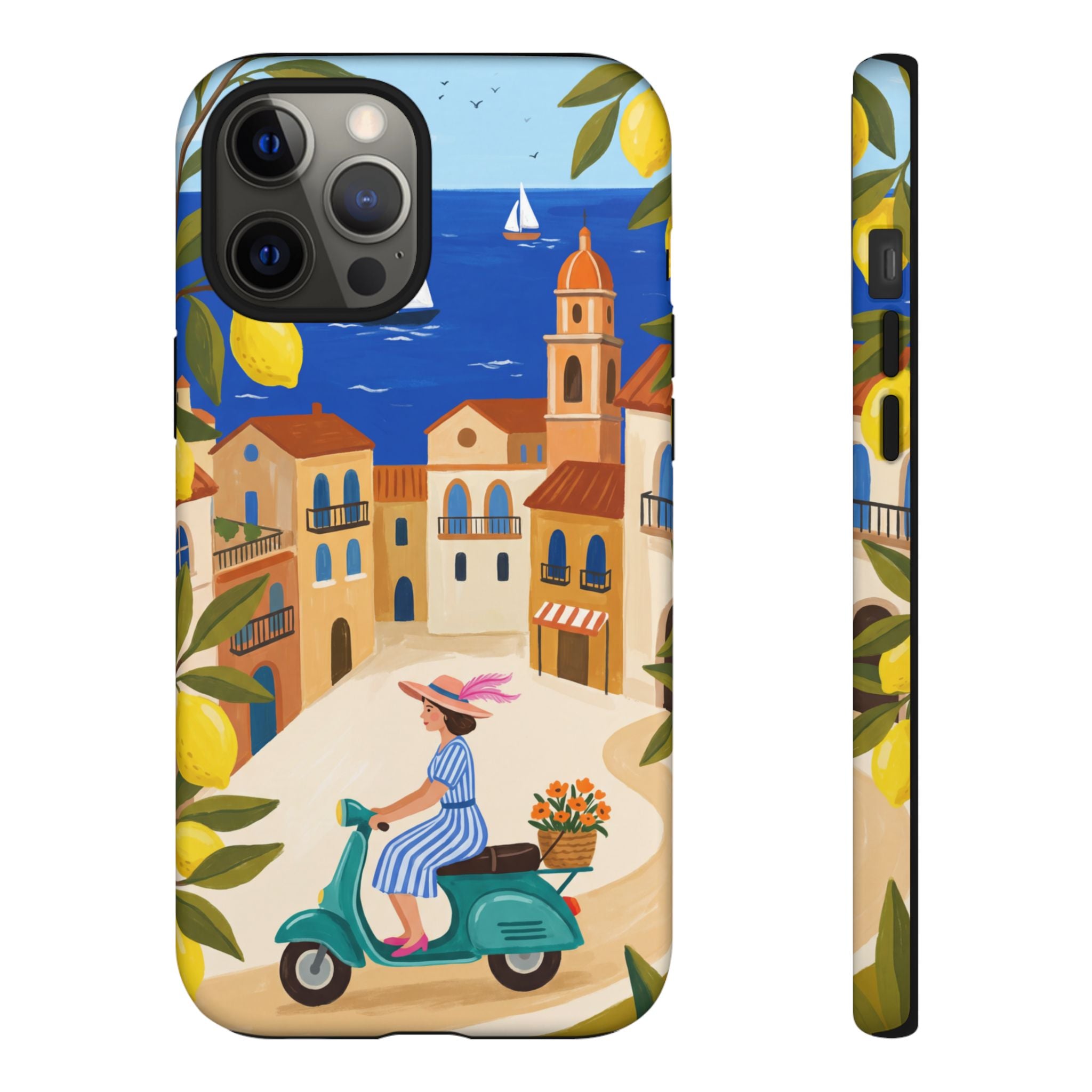 Mediterranean Scooter iPhone Case | Coastal Lemon Grove Design
