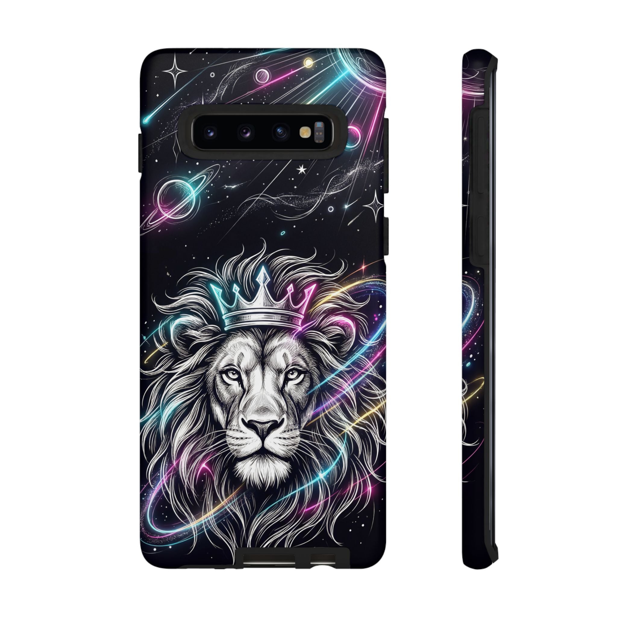 Galaxy Lion Samsung Galaxy Phone Case | Neon Crowned Lion Protective Case