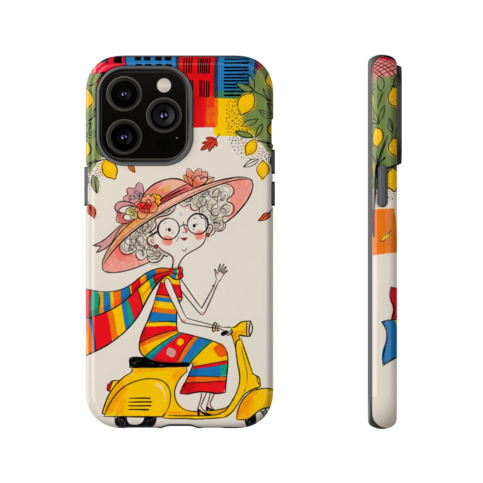 Vintage Scooter Granny iPhone Case | Colourful Retro Elderly Lady Design