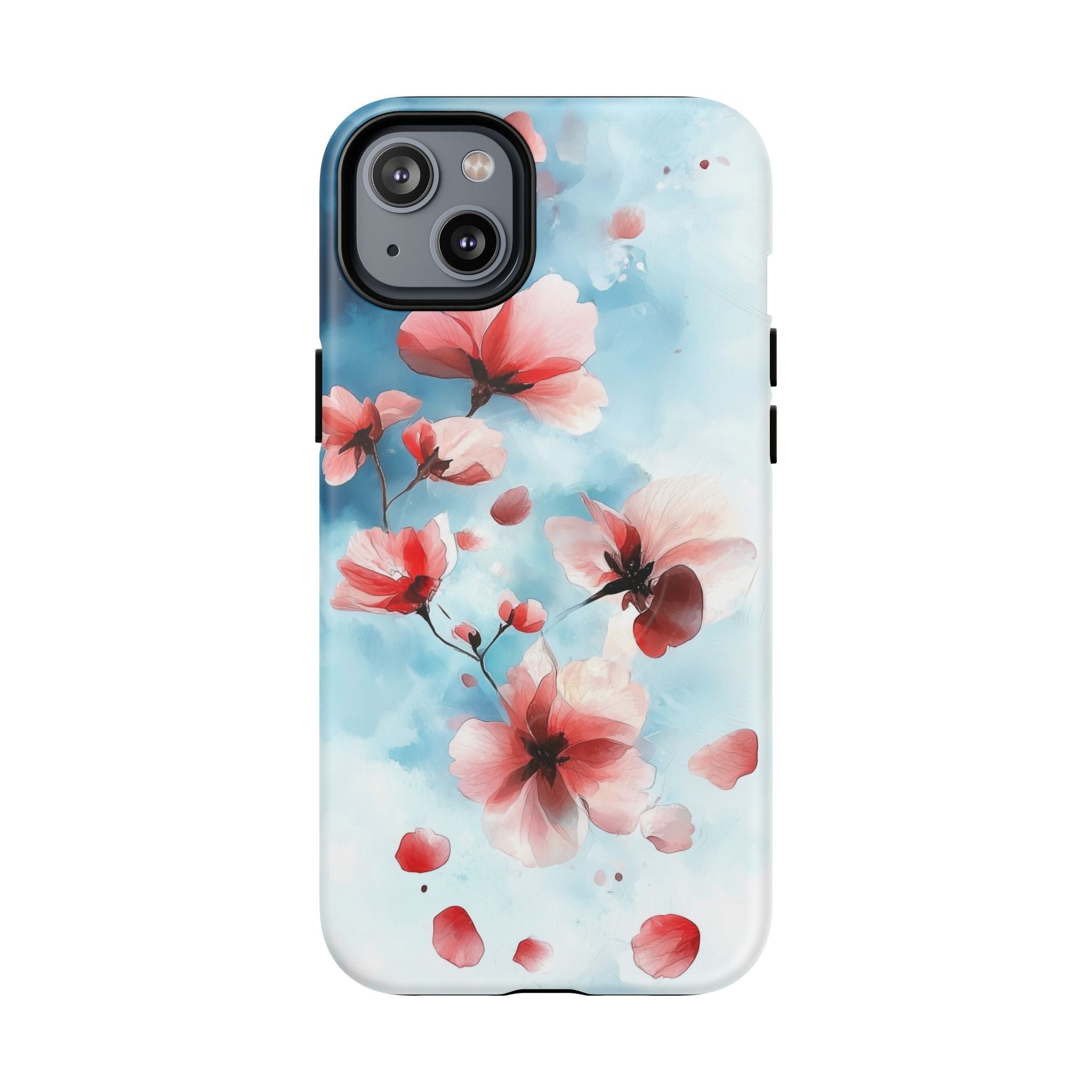 Custodia MagSafe per iPhone con motivo floreale di ciliegio | Rosa pastello e blu