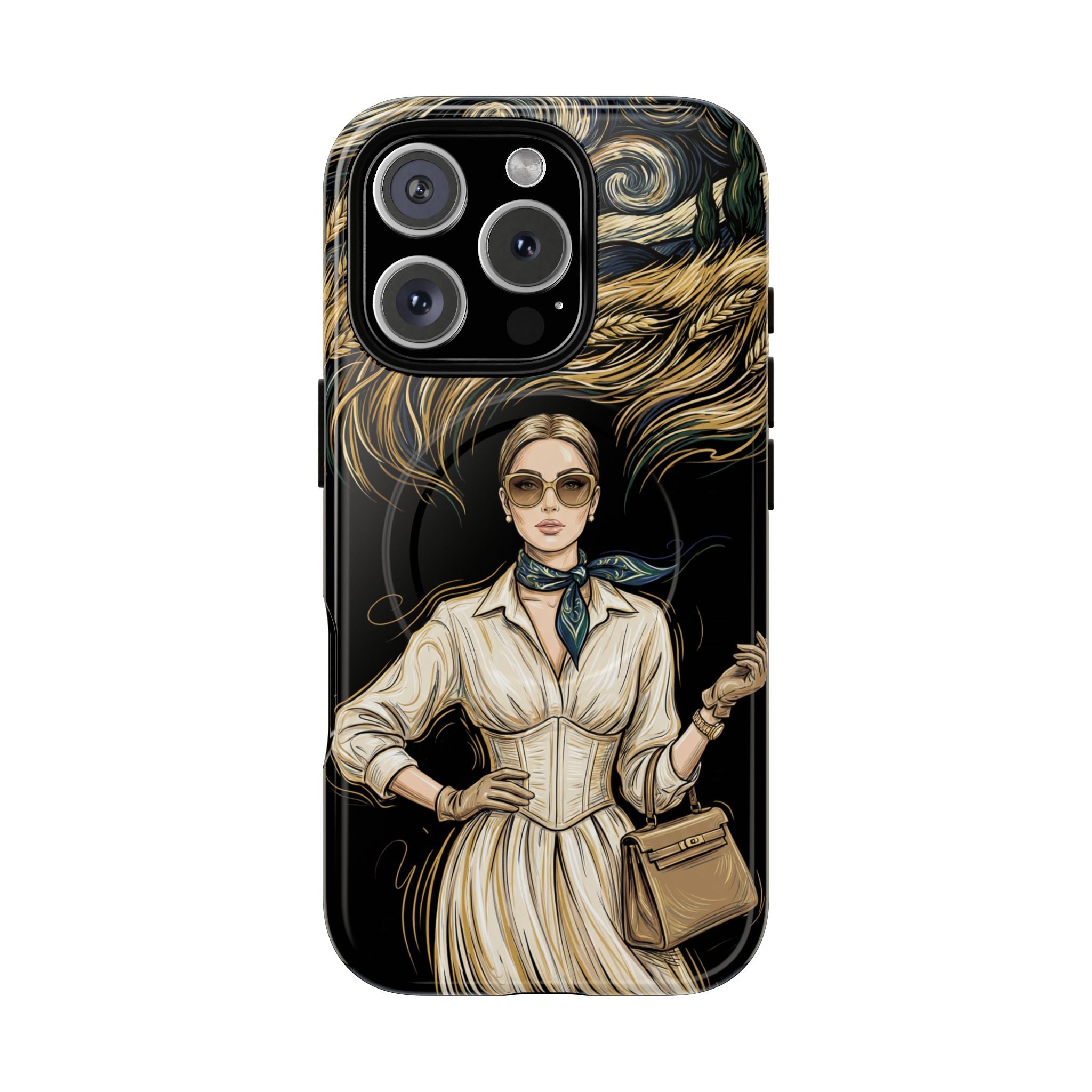 Vintage Elegance MagSafe iPhone Case | Retro Woman with Flowing Golden Hair