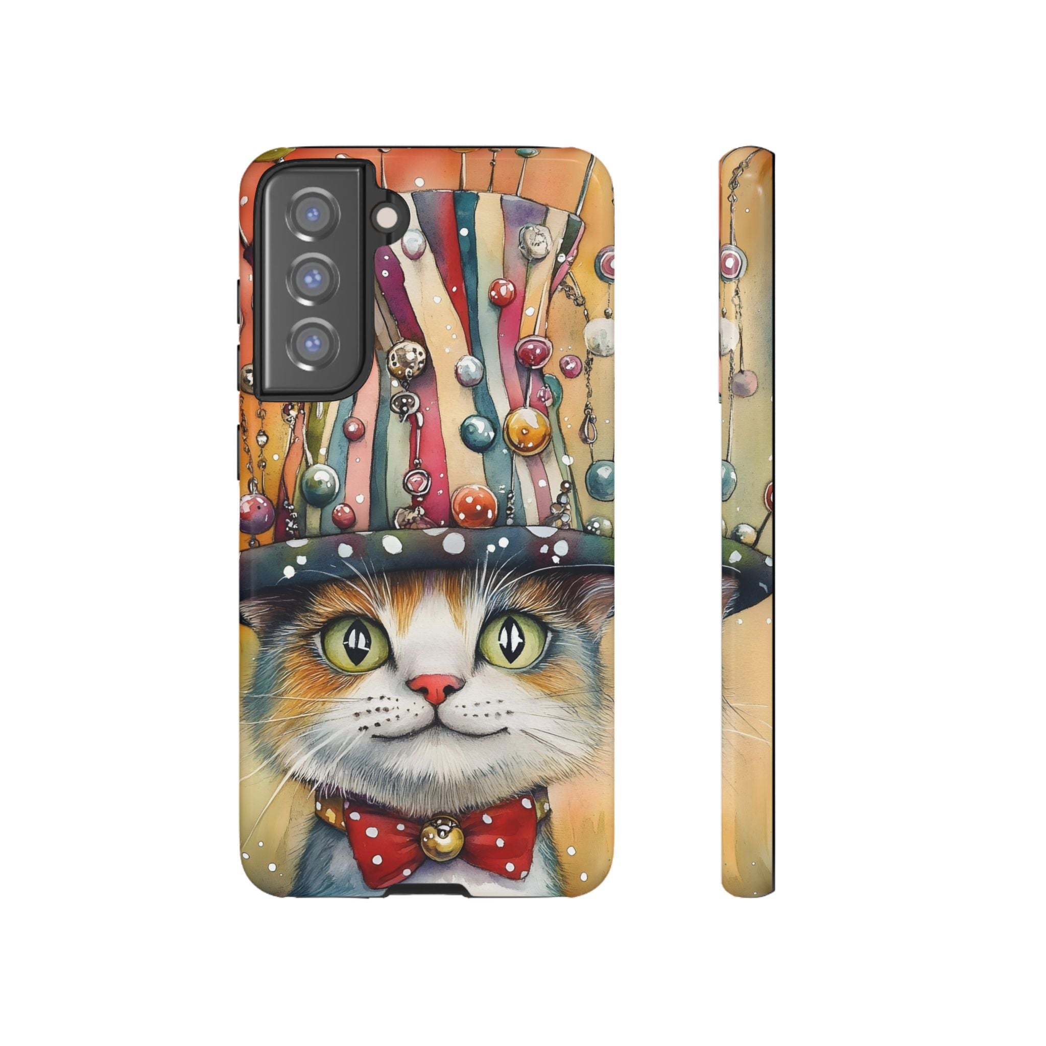 Cat in Colourful Top Hat Samsung Galaxy Case — Whimsical Cat Art iPhone Case
